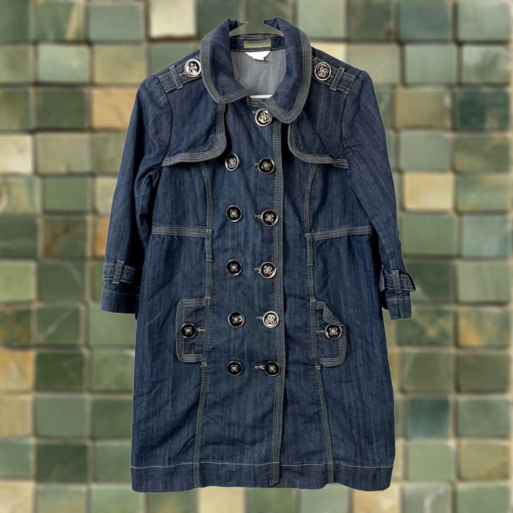 Vintage VINTAGE Christopher & Banks Jacket Womens Small Long Denim Blue Button Pockets Retro Fall Winter 90s Womens Size S / US 4 / IT 40 - 1 Thumbnail