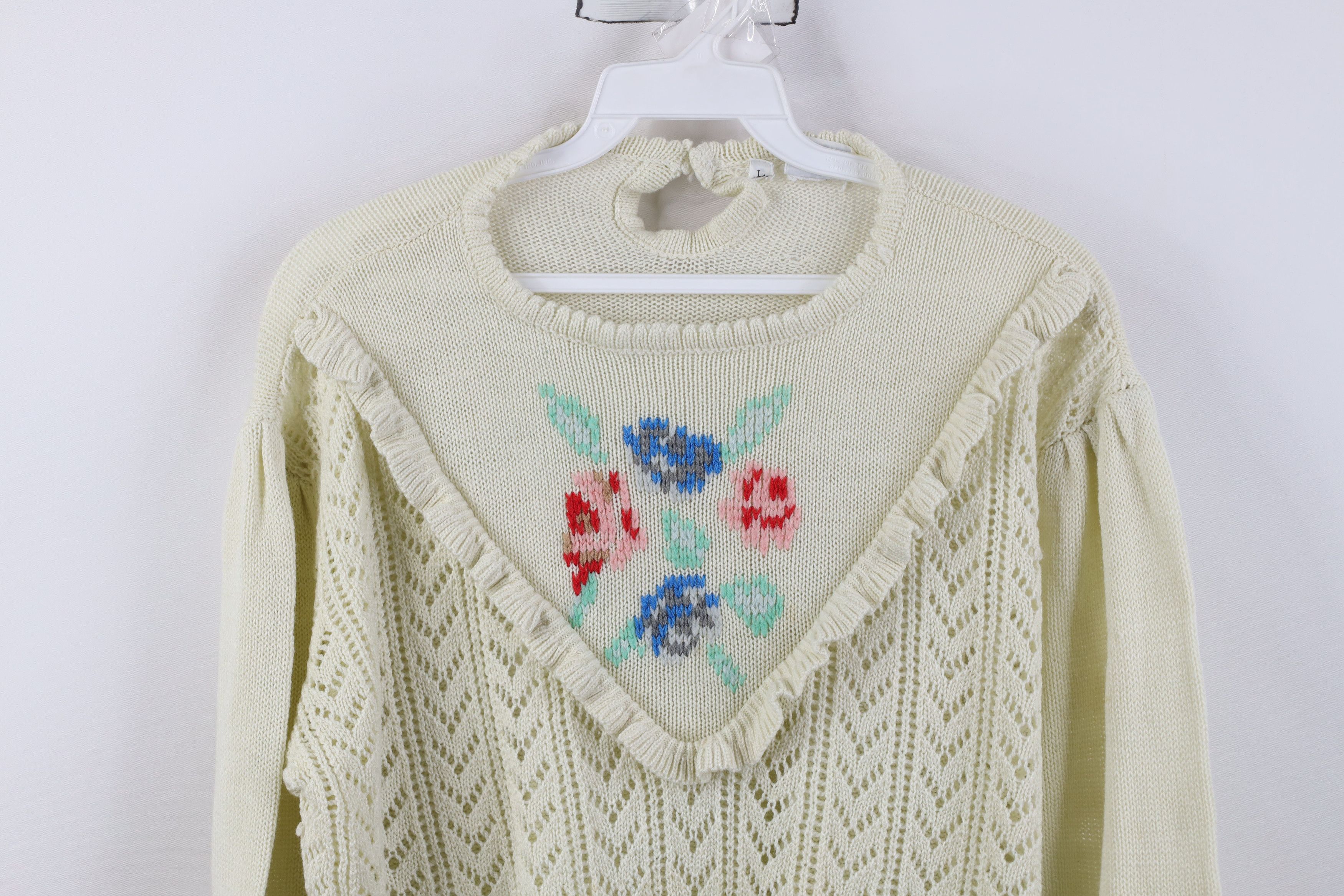 Vintage Vintage 70s Streetwear Crochet Needlepoint Flower Sweater Size L / US 10 / IT 46 - 2 Thumbnail