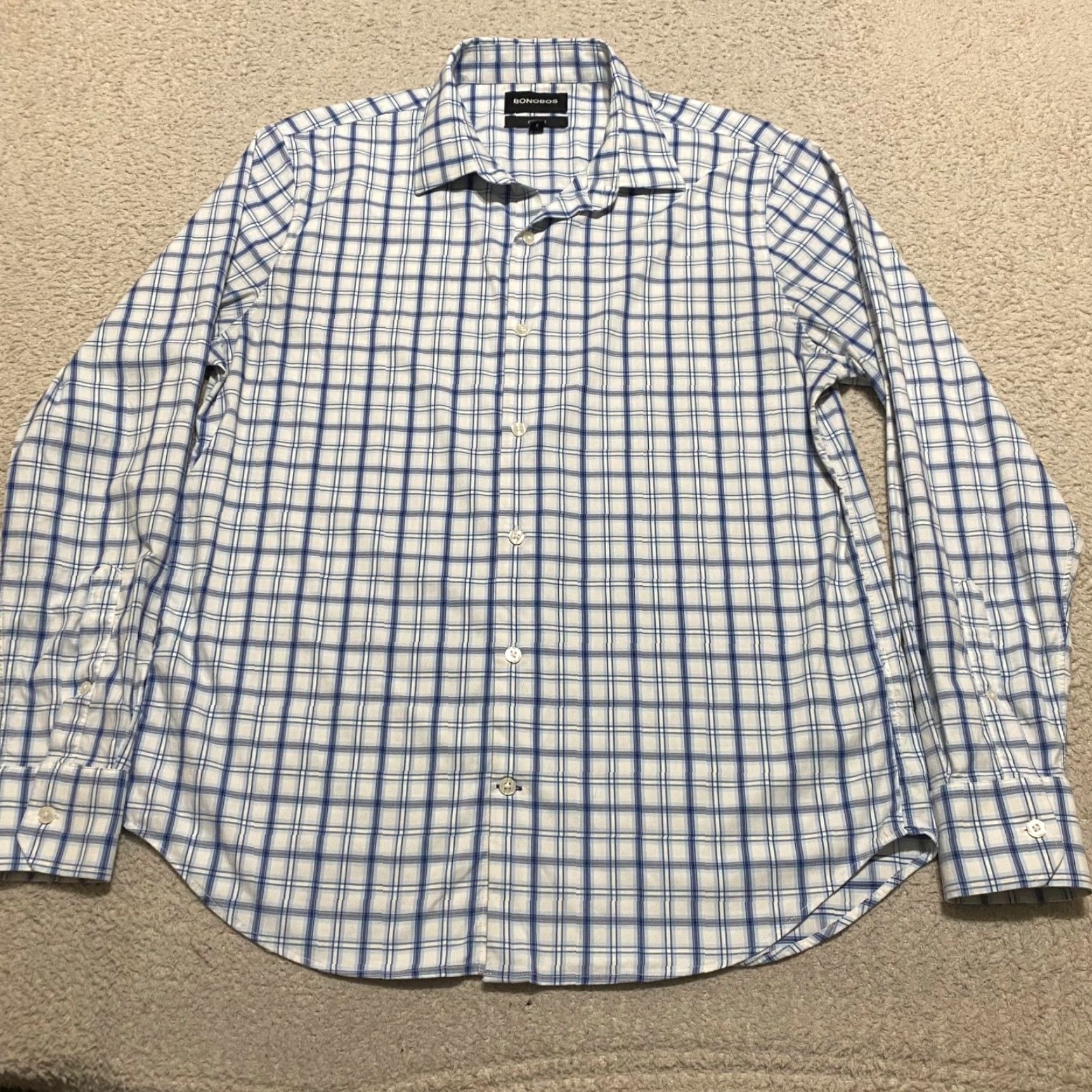 Bonobos Bonobos Mens Large Shirt Blue Plaid Check Long Sleeve Button-Front Nylon Size US L / EU 52-54 / 3 - 3 Thumbnail