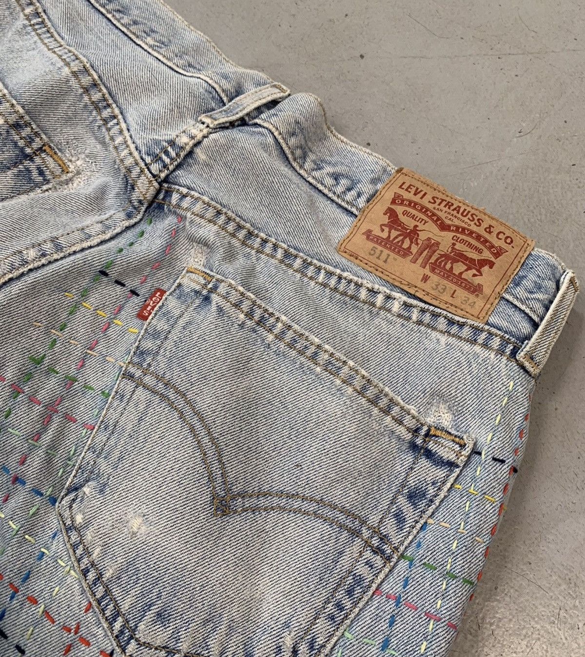 Levi's 1of1 vintage custom shashiko stitch baggy denim pants Size US 34 / EU 50 - 8 Thumbnail