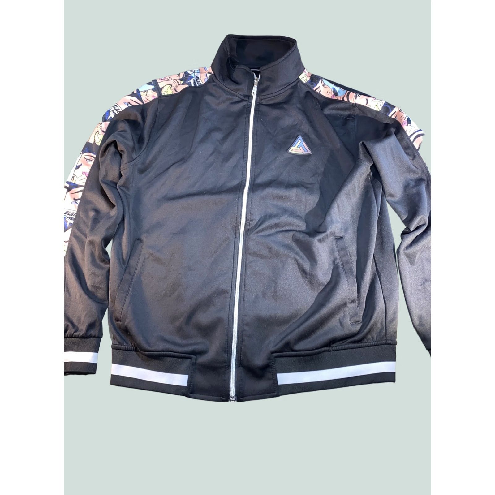 Black Pyramid Black Pyramid Jacket Track Jacket Zip-Up Varsity Comic Print Mens XL Black Size US XL / EU 56 / 4 - 1 Thumbnail