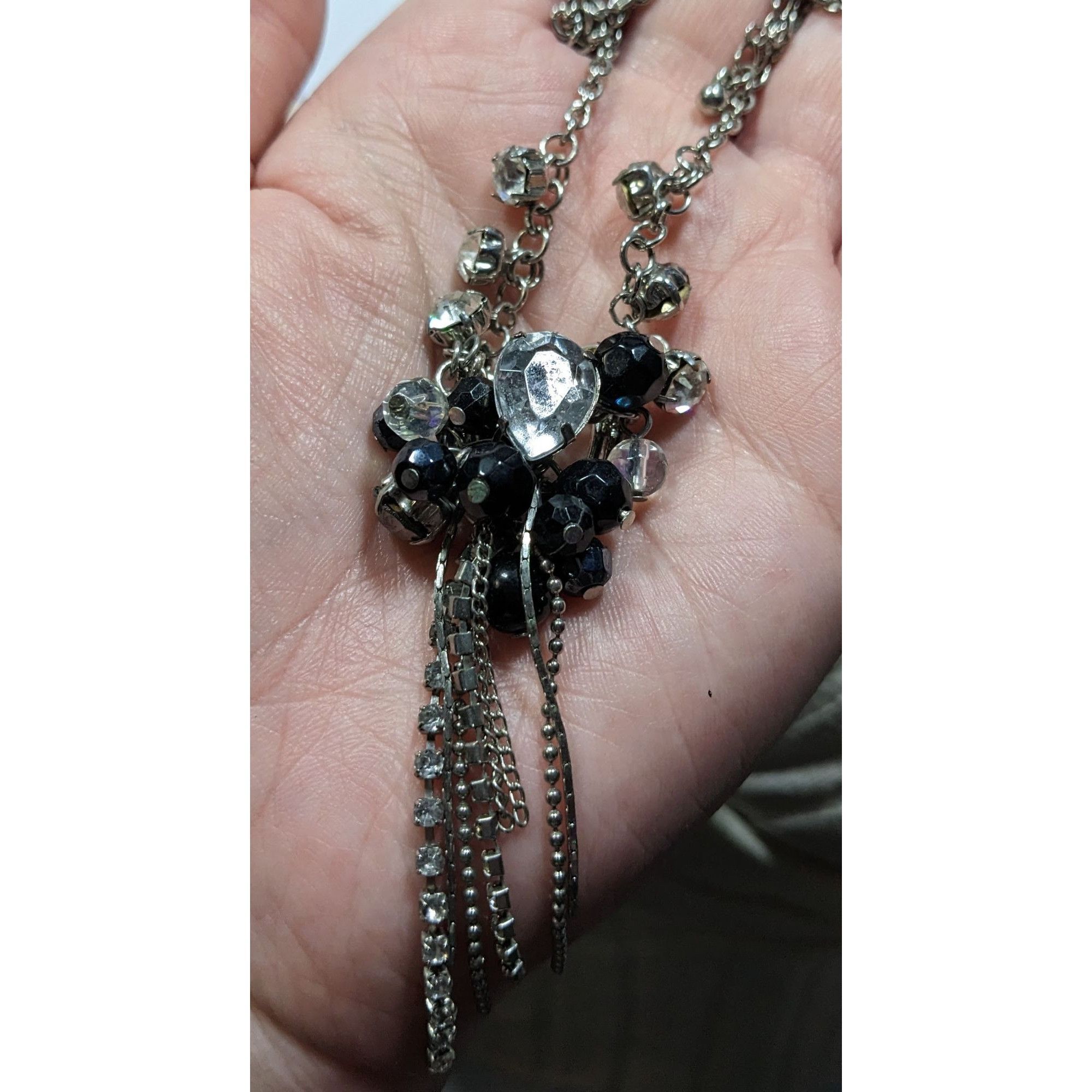 Handmade Vintage Handmade Glam Goth Silver Teardrop Crystal Cluster T Size ONE SIZE - 5 Thumbnail