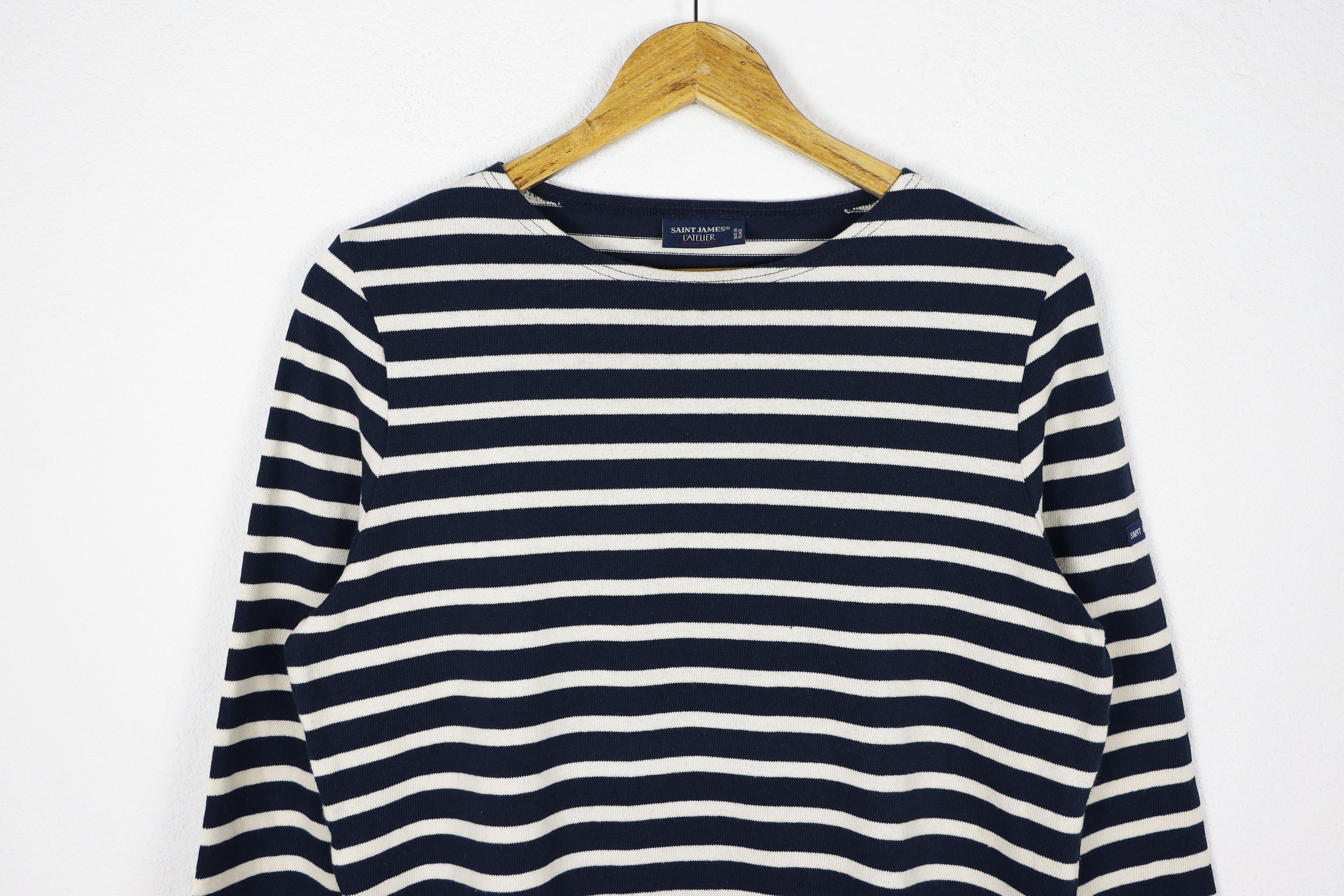 Saint James × Vintage Womens Saint James LAtelier Striped Breton LS T-shirt 90s NZ Size L / US 10 / IT 46 - 2 Thumbnail