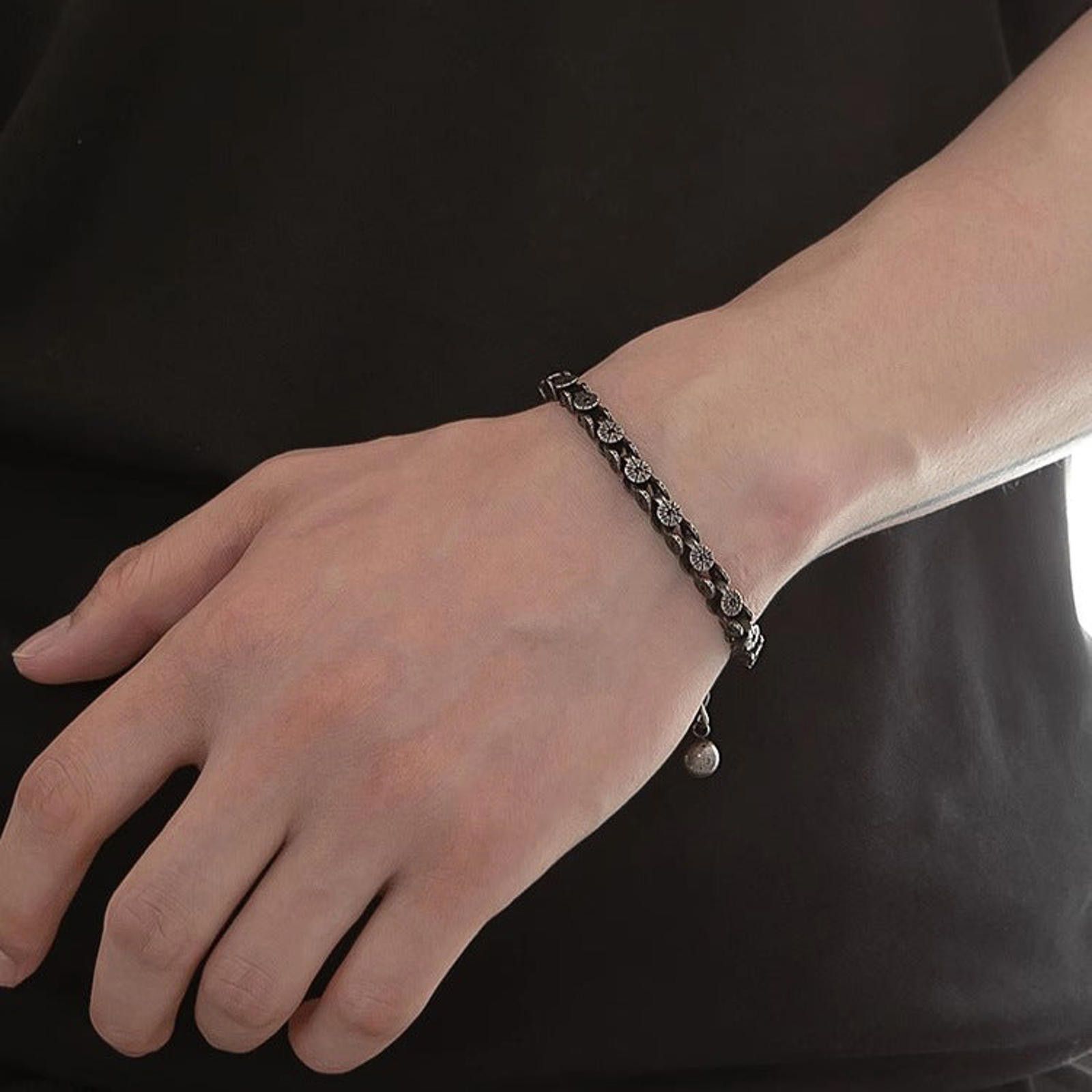 Jewelry Black Floral Chain Link Bracelet, Adjustable Charm Bracelet Size ONE SIZE - 1 Thumbnail