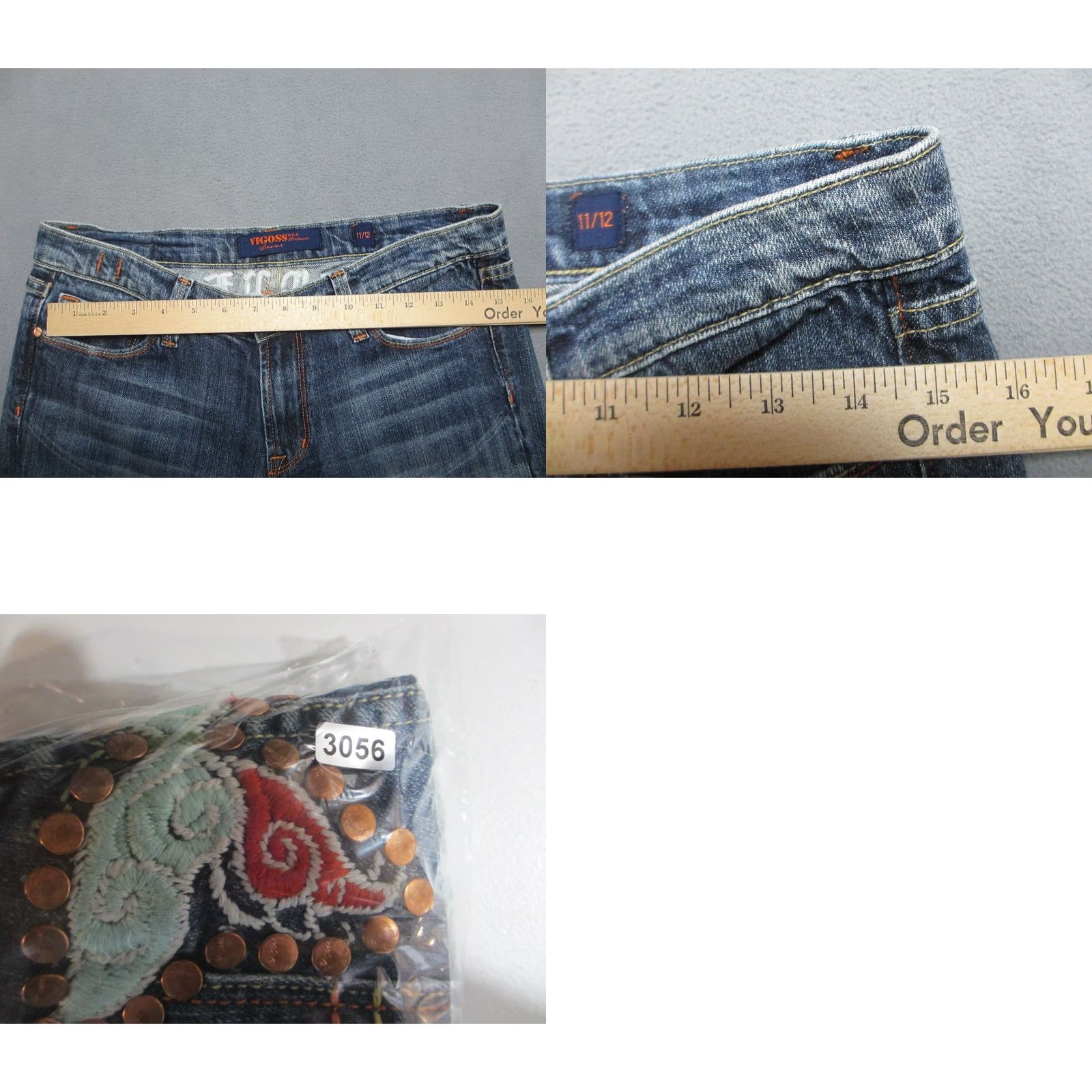 Vintage Vigoss Womens Jeans Blue Bootcut Embroidered Butterfly Mid Rise - 11/12 - Buy Online Size 34" / US 12 / IT 48 - 10 Thumbnail