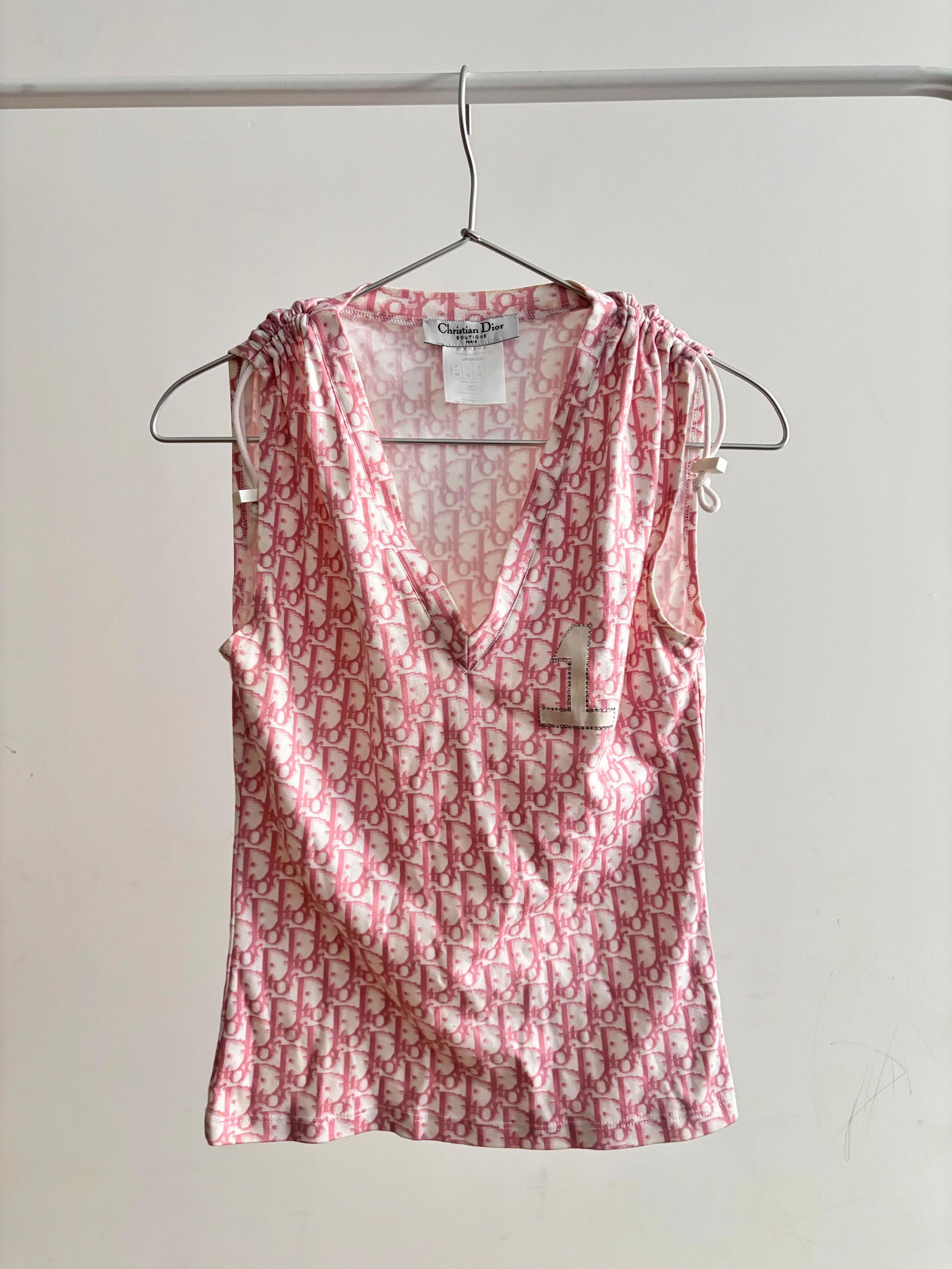 image of 2004 Christian Dior Monogram Tan Top 1 Shirt Tee Trotter in Pink, Women's (Size Medium)