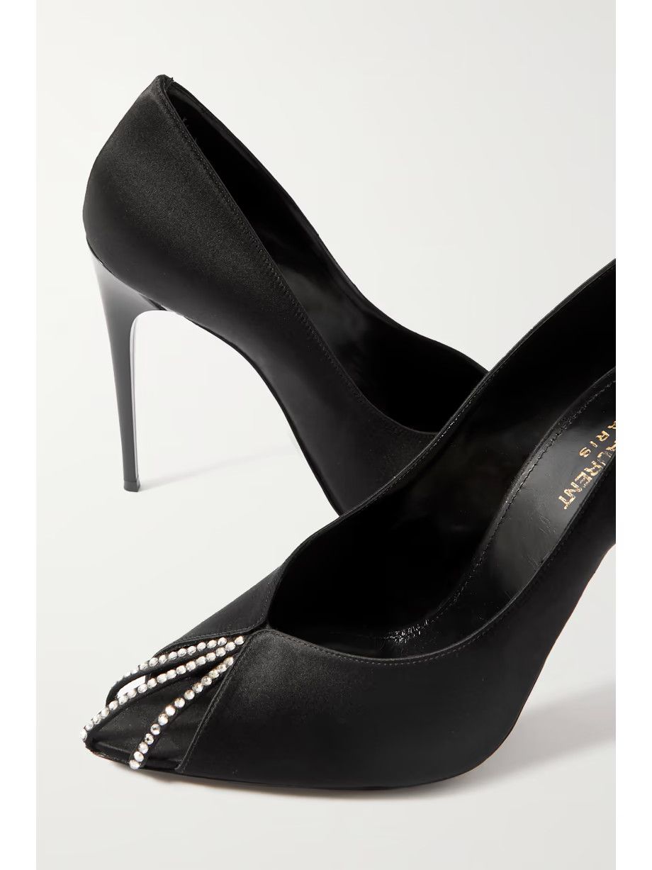 Saint Laurent Paris o1b1hav110824 Alix Silk Satin Rhinestones Pumps in Black Size US 6.5 / IT 36.5 - 4 Thumbnail