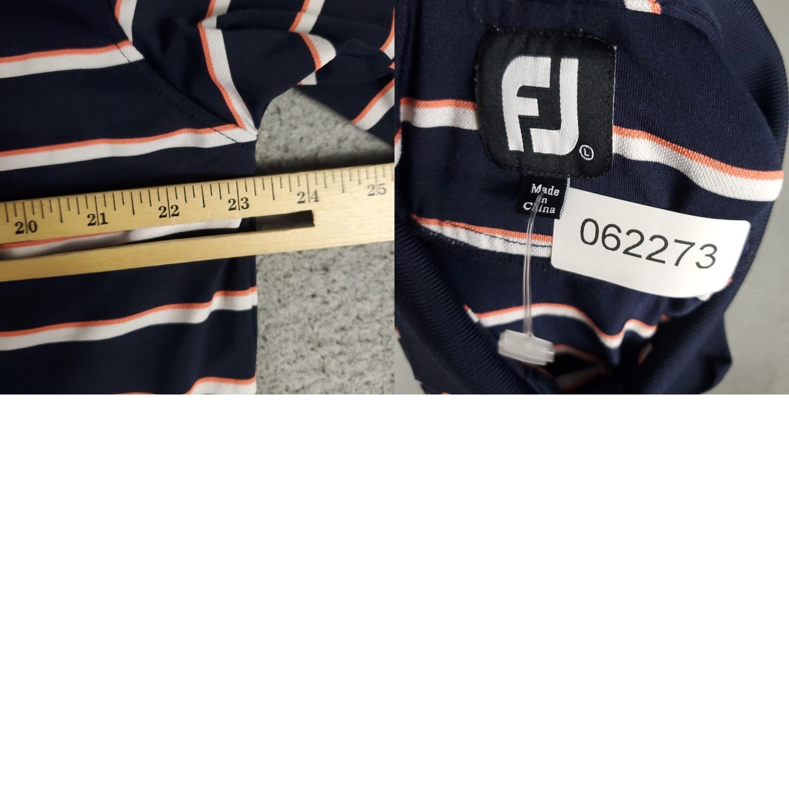 Footjoy FootJoy Polo Shirt Mens Large Navy Blue Orange White Striped Golf Performance Size US L / EU 52-54 / 3 - 8 Thumbnail