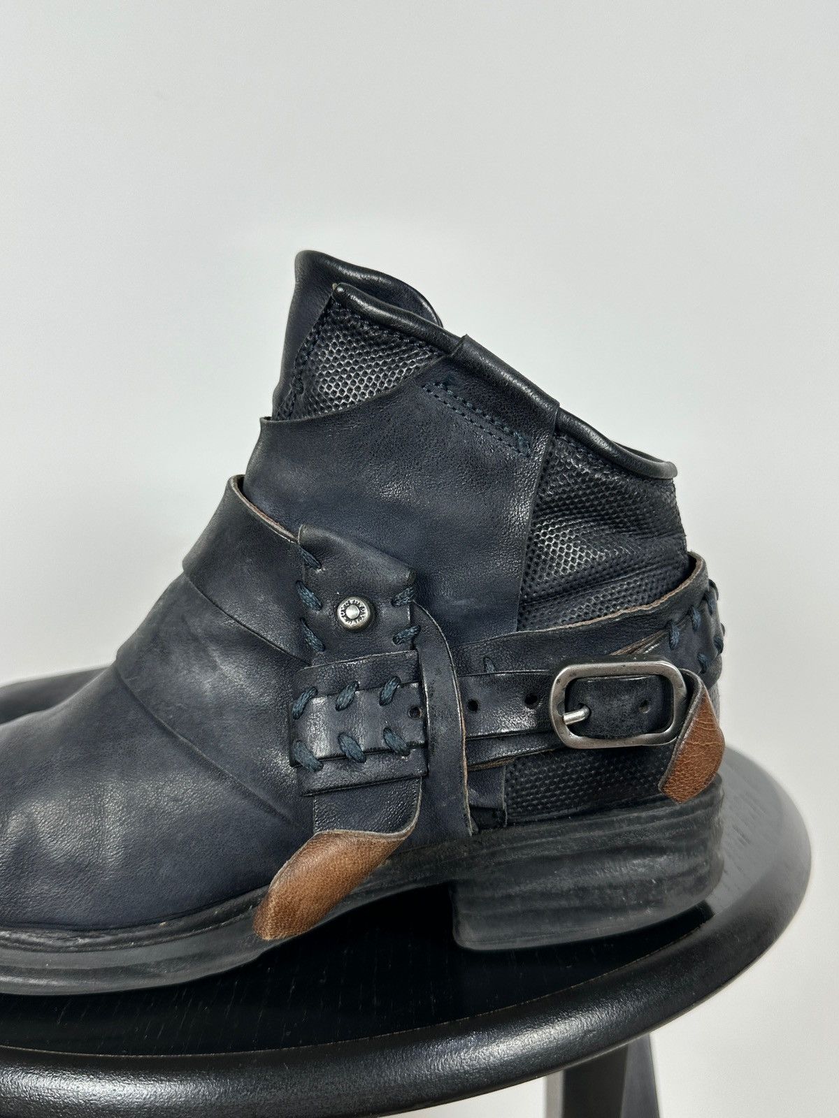 A.S.98 A.S.98. Airstep Navy Blue Leather Biker Ankle Boots Size US 8 / IT 38 - 12 Thumbnail