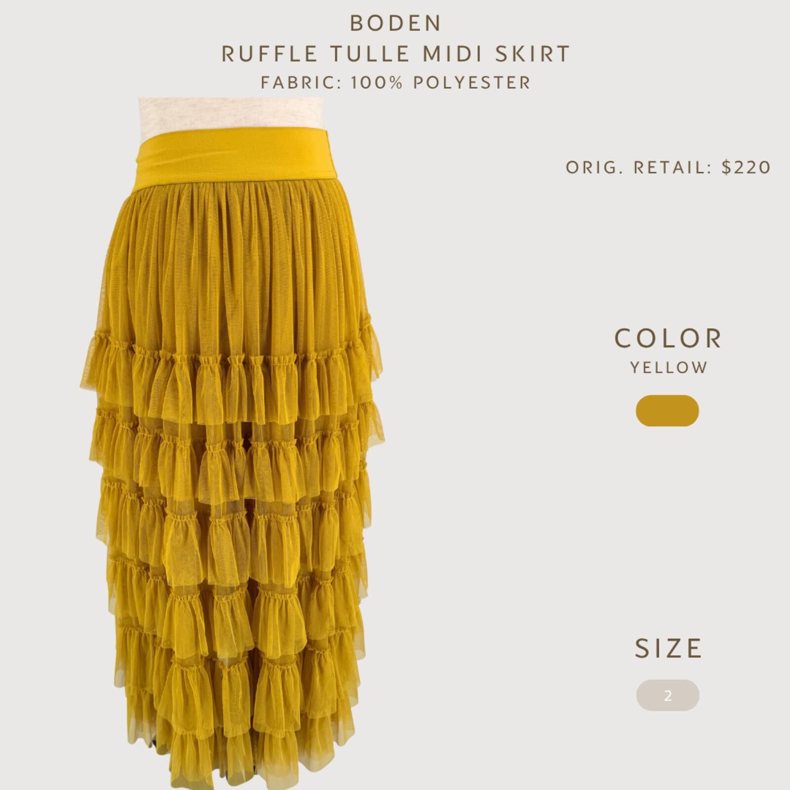 Boden Boden Tiered Tulle Ruffle Midi Skirt 2 Size 26" / US 2 / IT 38 - 2 Thumbnail
