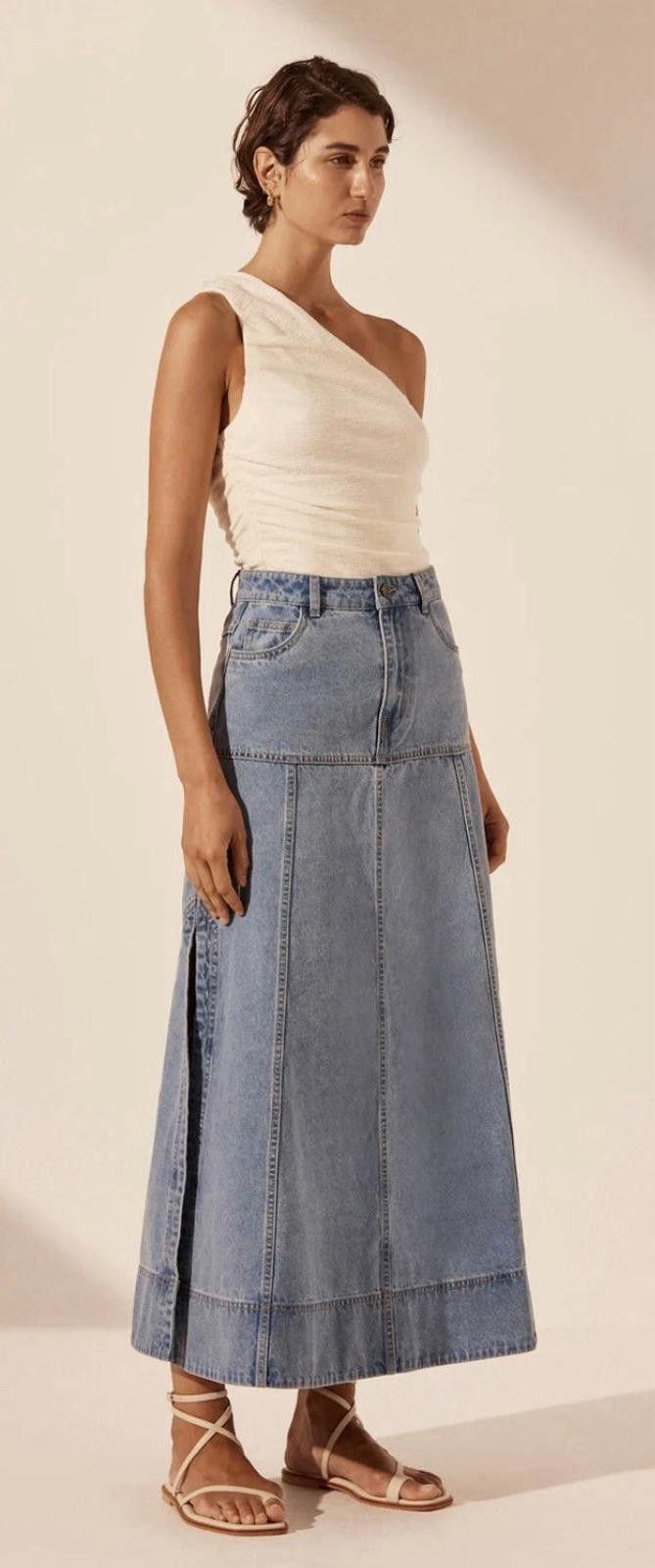 Designer Shona Joy Stella Panelled Midi Denim Skirt - Size AU 8/US 4 Size 27" / US 4 / IT 40 - 4 Thumbnail