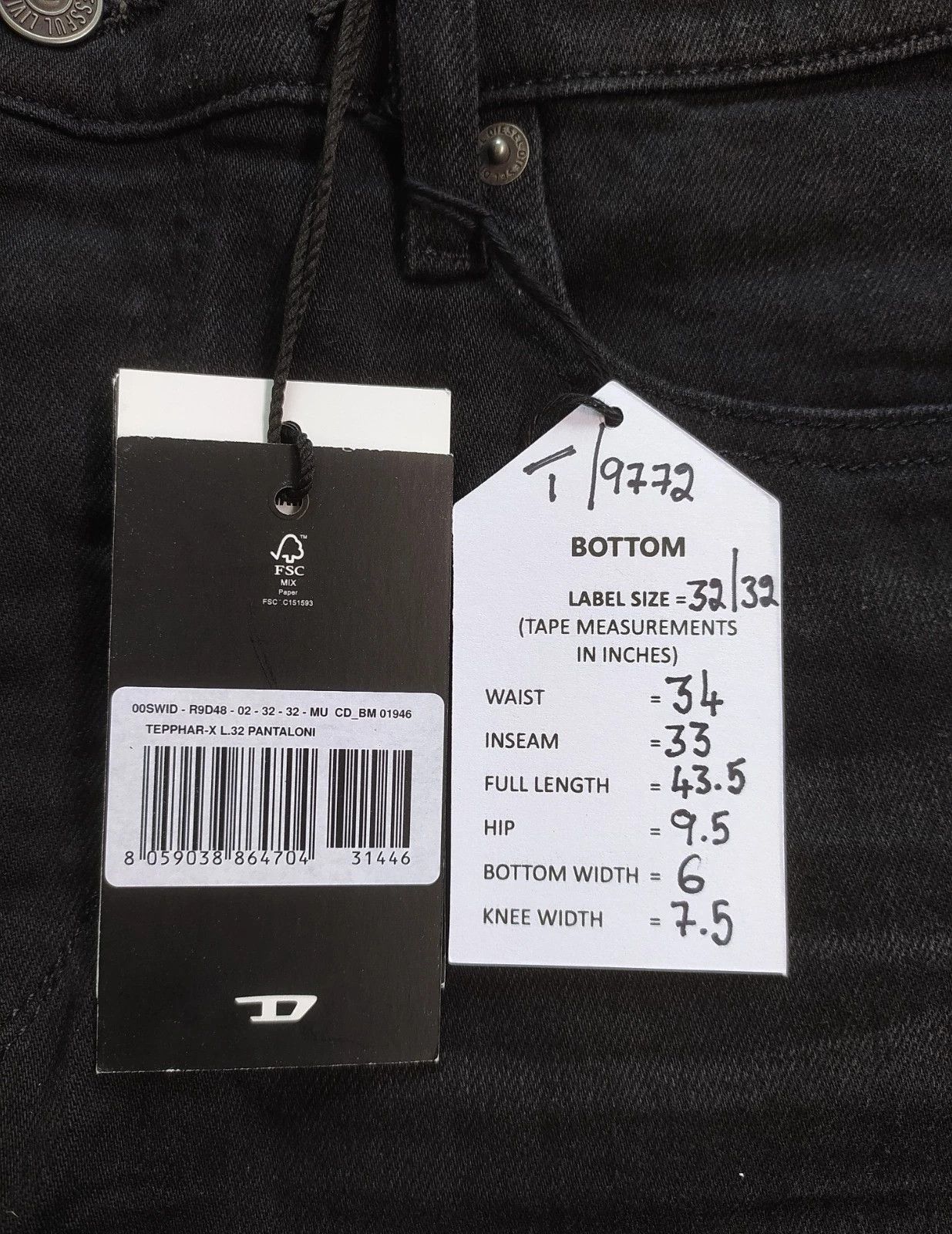 Diesel Diesel TEPPHAR-X L.32 MENS JEANS T/9772 Size US 32 / EU 48 - 6 Thumbnail