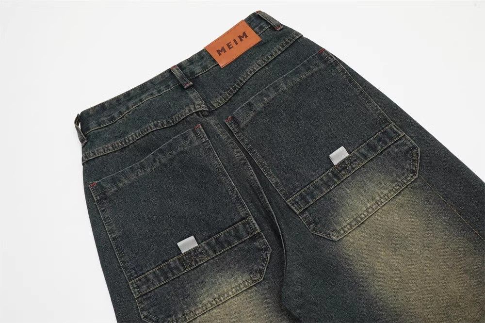Japanese Brand × Jean Men's washed loose wide-leg distressed workwear denim Size US 34 / EU 50 - 5 Thumbnail