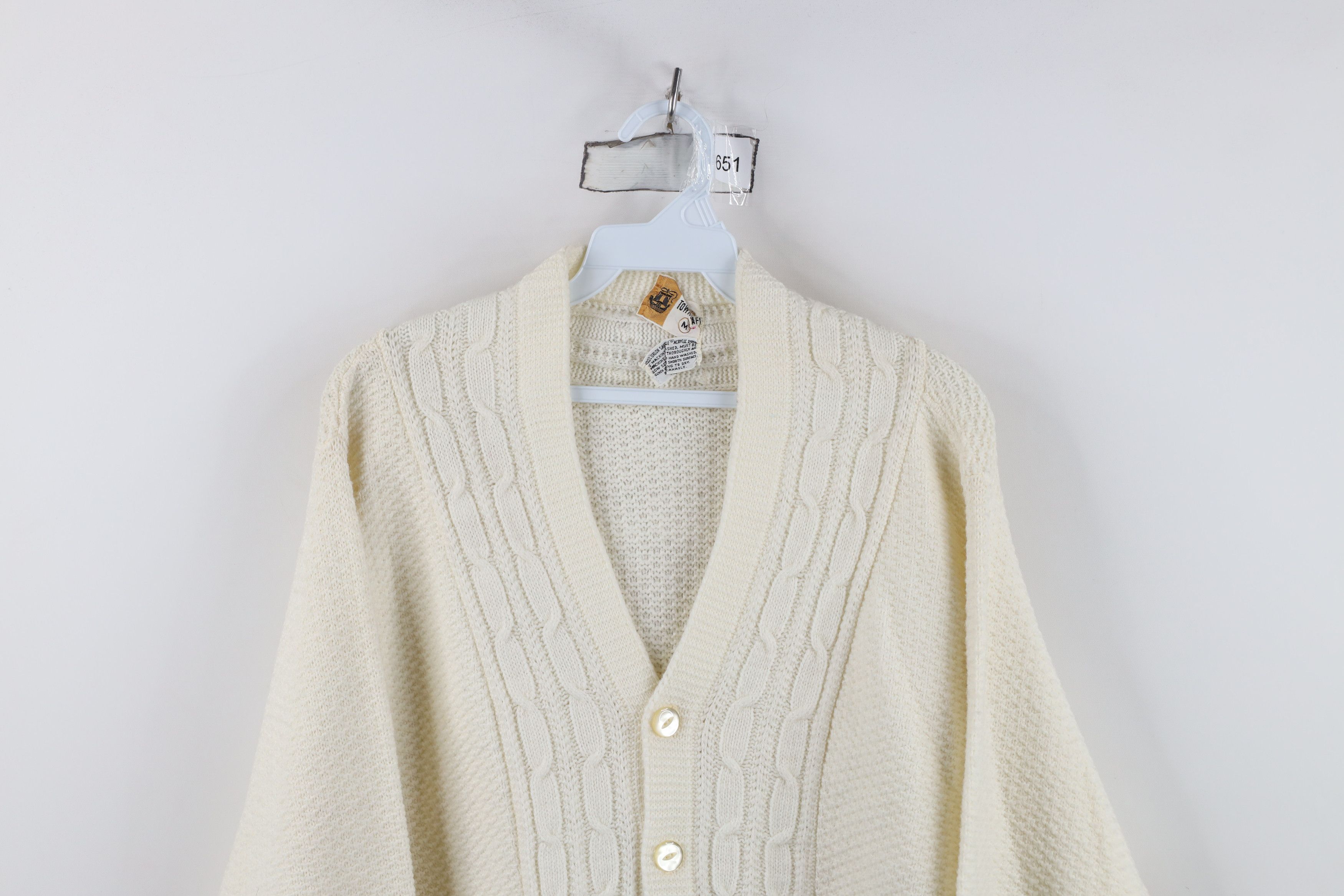 Vintage Vintage 50s Penneys Cable Knit Cardigan Sweater White USA Size US M / EU 48-50 / 2 - 2 Thumbnail