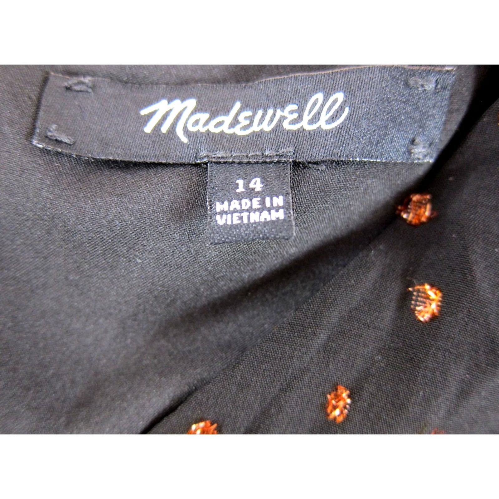 Madewell Madewell Black Brown Metallic Sparkle Short Sleeve V-Neck Short Wrap Dress 14 Size 36" / US 14 / IT 50 - 3 Thumbnail