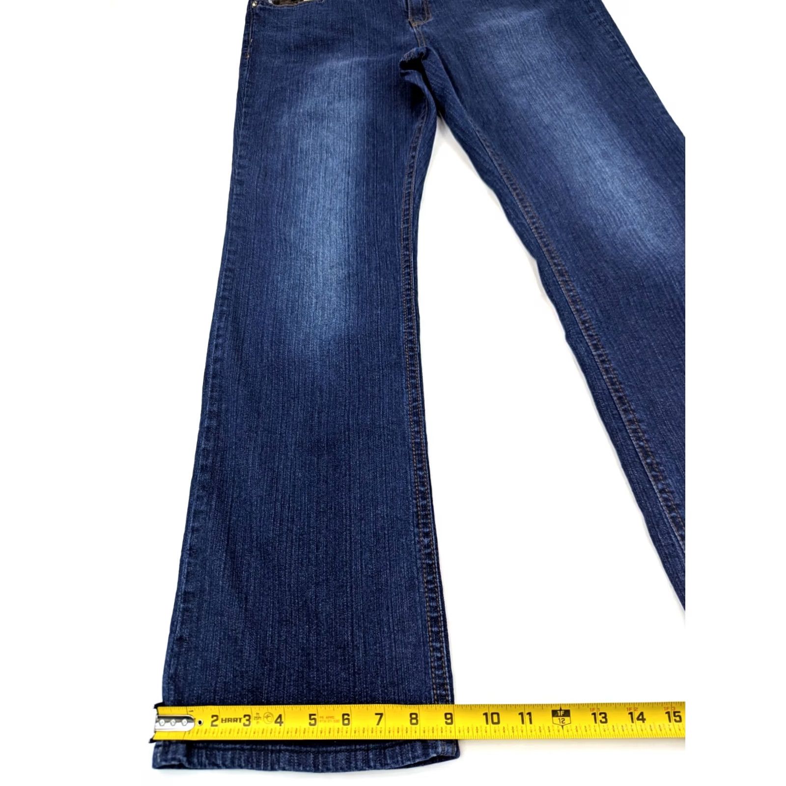 Denime Reba Jeans Bootcut Women 14 Inlay Leopard Embellished Blue Denim 34x32 Stretch Medium Wash 5-Pocket Country Style Size 36" / US 14 / IT 50 - 3 Thumbnail