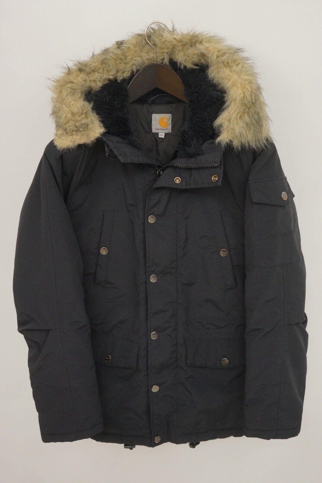 image of Men Carhartt Jacket Anchorage Parka Hooded Nylon Xs Vak576 in Black