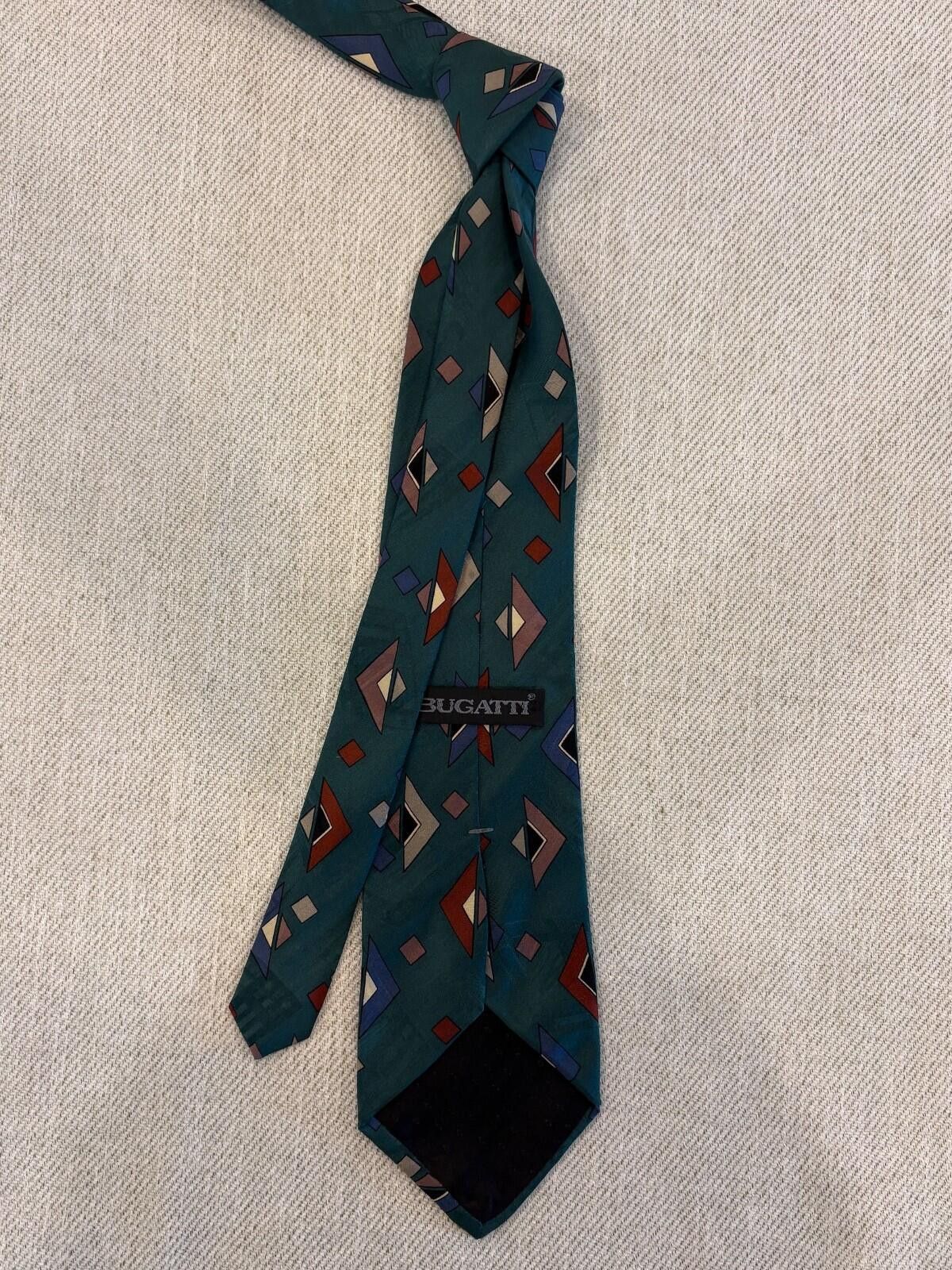 Bugatti Bugatti Silk Tie VTG 90s Geometric Abstract Memphis Design Size ONE SIZE - 4 Thumbnail