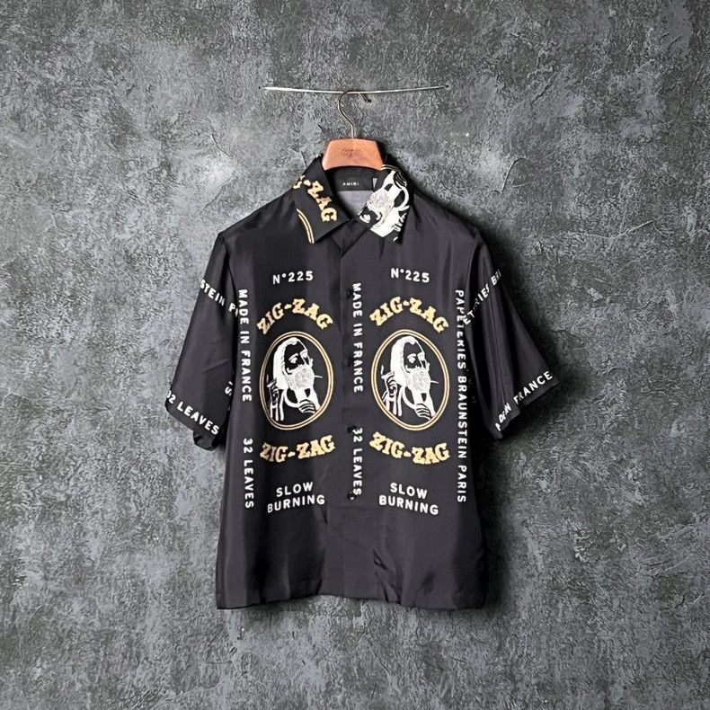 Amiri Amiri Multi-Element Printed Silk Short Sleeve Shirt Size US L / EU 52-54 / 3 - 1 Thumbnail