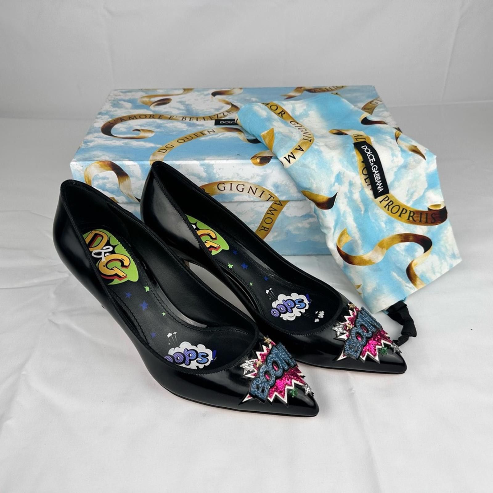 Dolce & Gabbana Comic Pop Art Appliqué Pointed Toe Pumps EU 37 New Size US 7 / IT 37 - 7 Thumbnail