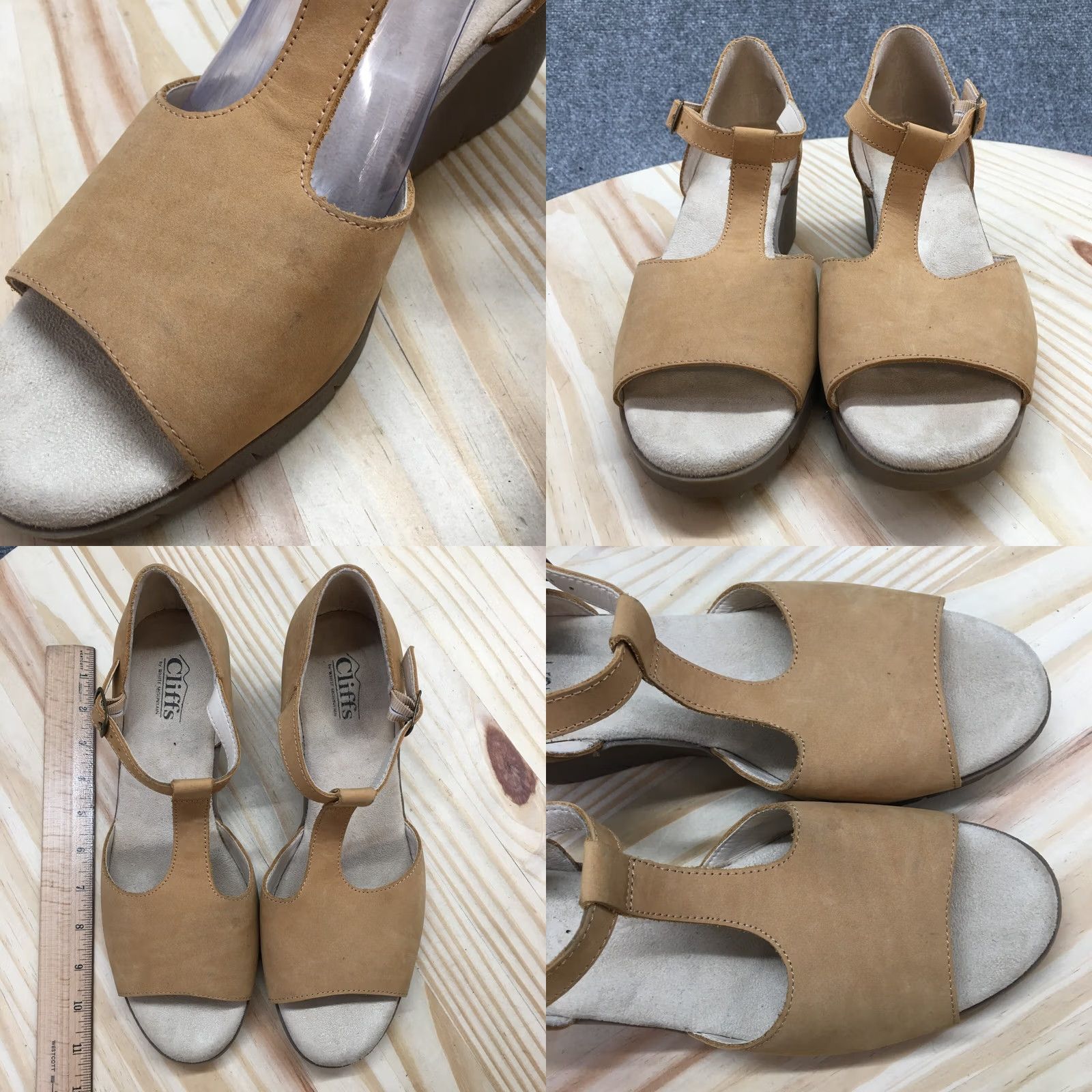 Vintage White Mountain Sandals Womens 11 M Parisia Wedge Brown Leather T-Strap Size US 11 / IT 41 - 8 Thumbnail