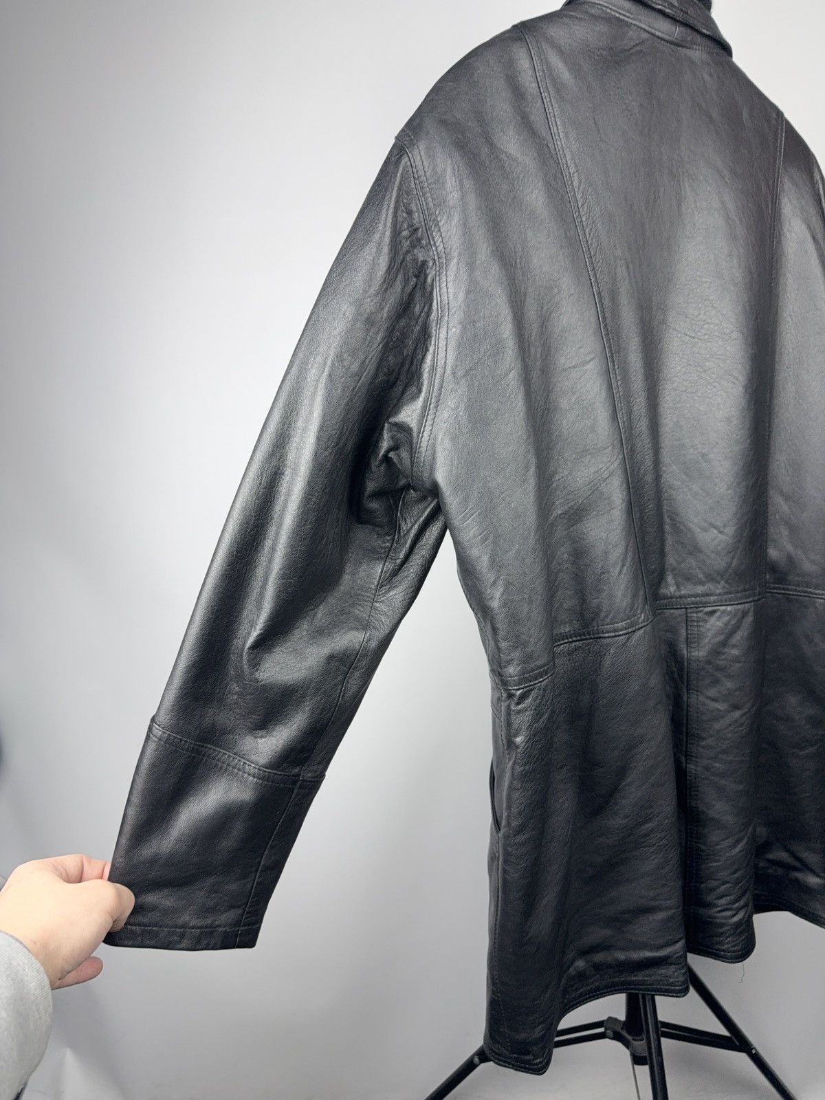 Genuine Leather Avant Garde 90s Vintage Italian Leather Coat Shearling Lined Size US XL / EU 56 / 4 - 15 Thumbnail