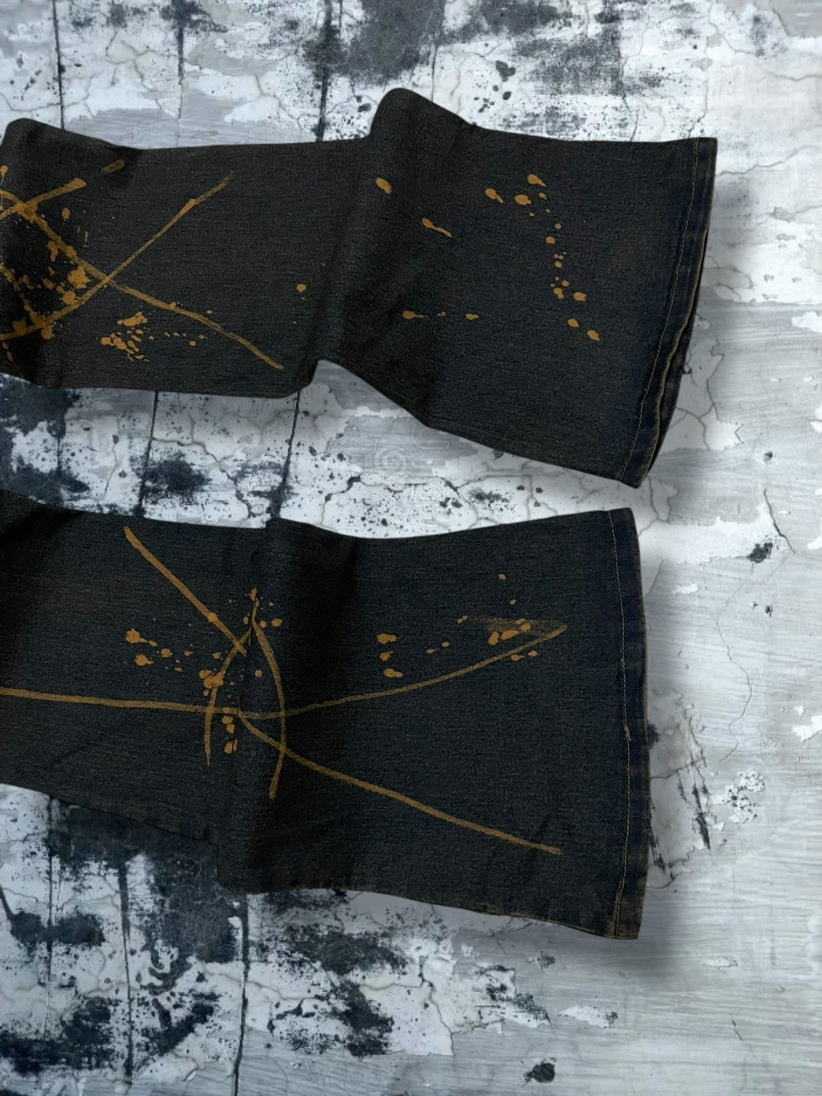 VTG Japan Designer Haphazard Flared Art Splash Bleach Denim
