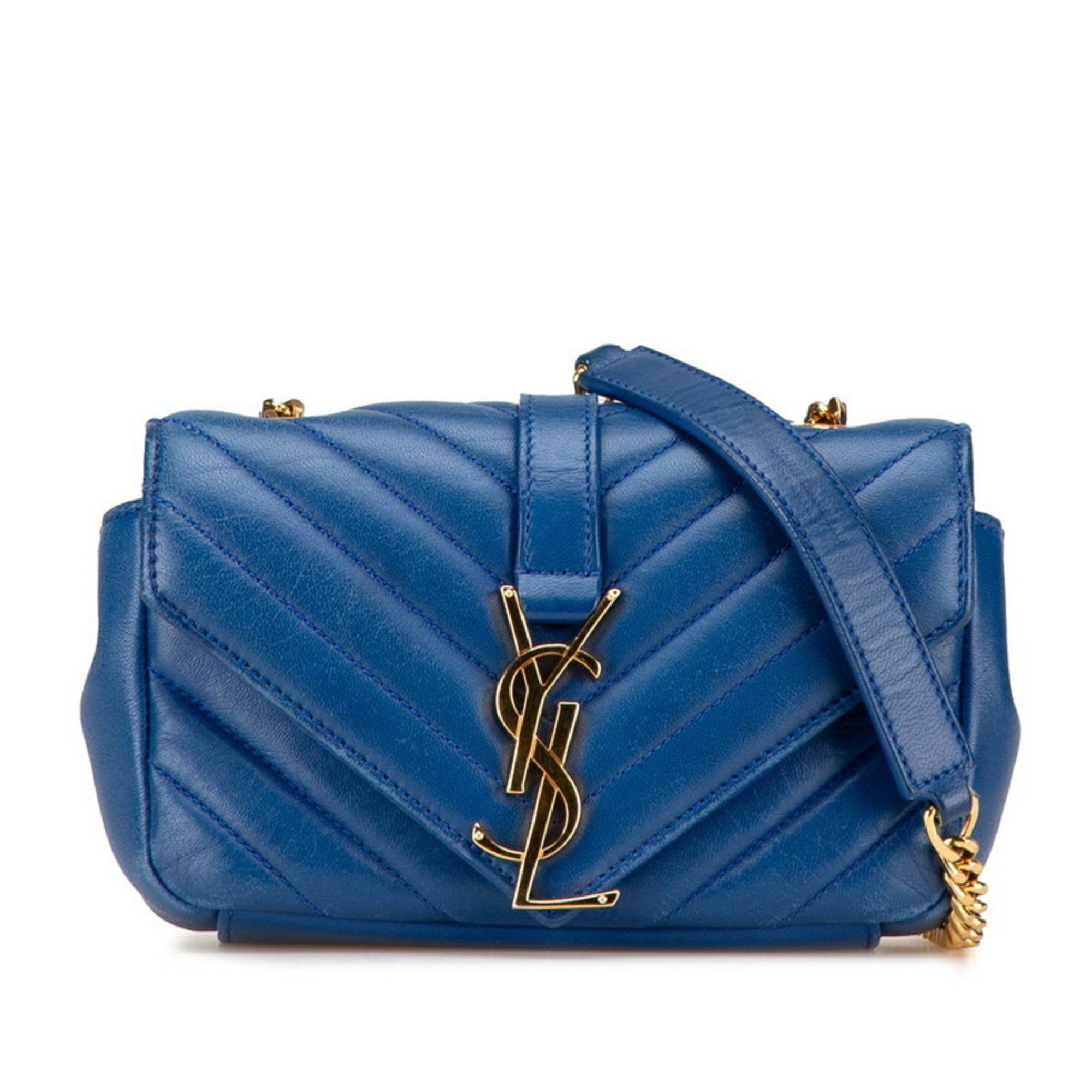 Saint Laurent Paris Saint Laurent YSL Monogram Baby Chai Chain Shoulder Bag 399289 Blue Leather Women's Saint Laurent