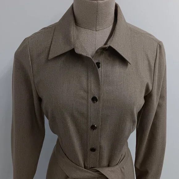 Lafayette 148 LAFAYETTE 148 Camel Merlange Flannel Shirt Dress - Size 4 Size S / US 4 / IT 40 - 4 Thumbnail