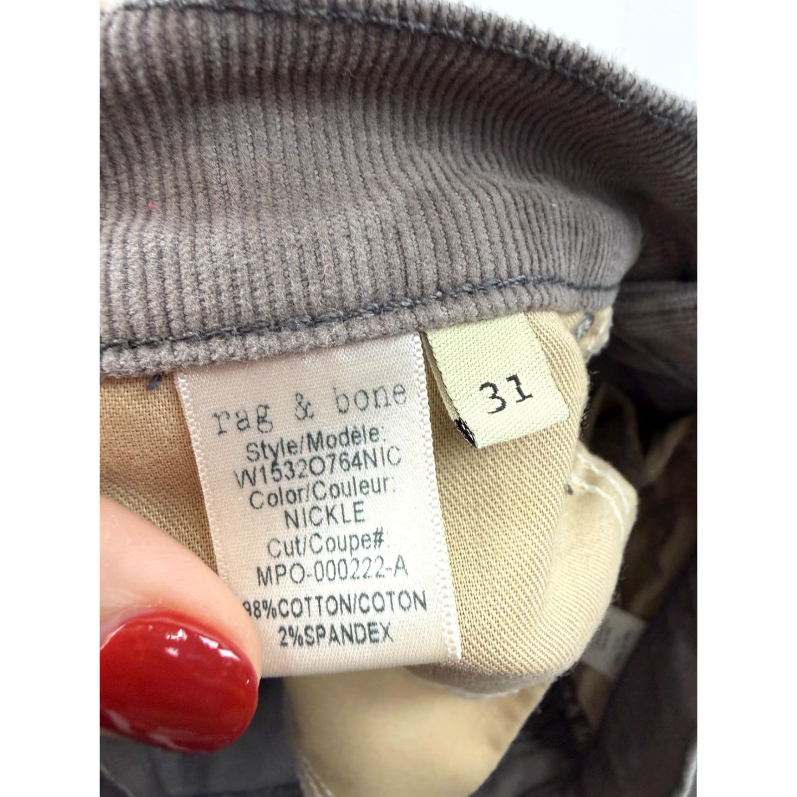 Rag & Bone Rag & Bone Womens Gray High Rise Skinny Corduroy Jegging Pants 31 Casual Size 24" / US 00 / IT 34 - 5 Thumbnail