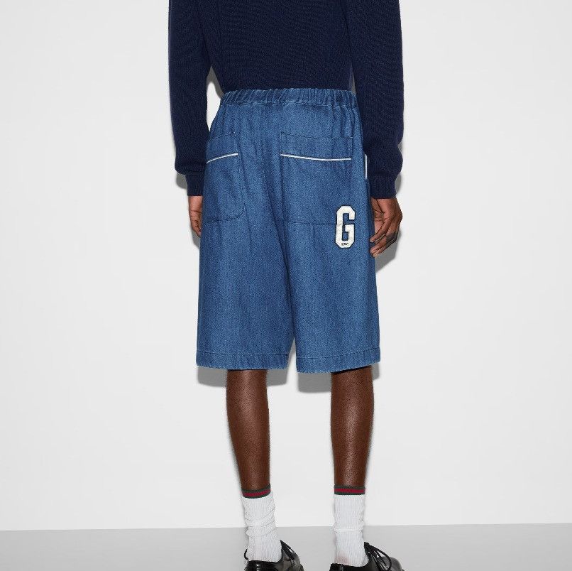 Gucci o1mt1gz0525 Denim Shorts With G Patch in Blue Size US 34 / EU 50 - 4 Thumbnail