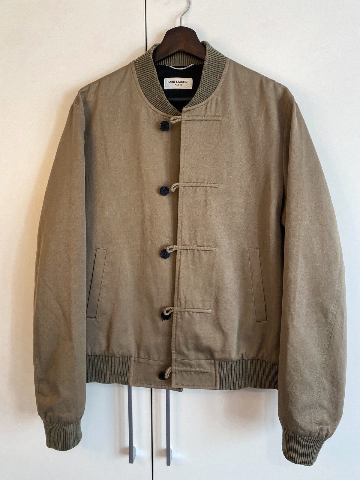 image of Saint Laurent Paris Saint Laurent Fw17 Military Twill Jacket Bomber in Khaki, Men's (Size Large)