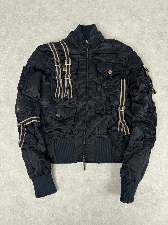 Just Cavalli AW2005 Cavalli Black Silk Multi-Pocket Cargo Gun Bomber Jacket Size S / US 4 / IT 40 - 1 Thumbnail