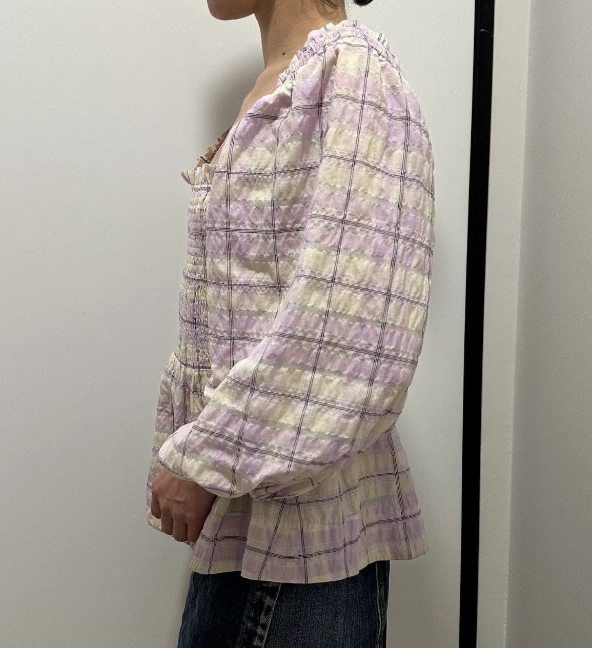 Ganni Ganni Ba.A Plaid Check Cotton Balloon Sleeve Purple Blouse Size XS / US 0-2 / IT 36-38 - 4 Thumbnail