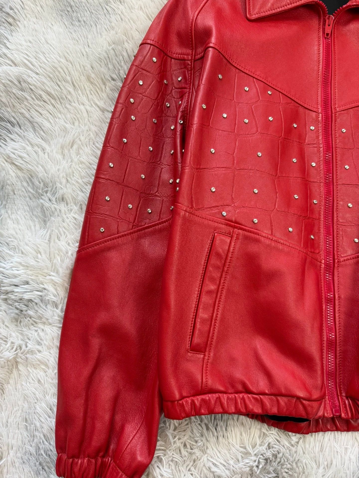 Celine Celine Red Rhinestone Leather Jacket Size US S / EU 44-46 / 1 - 3 Thumbnail