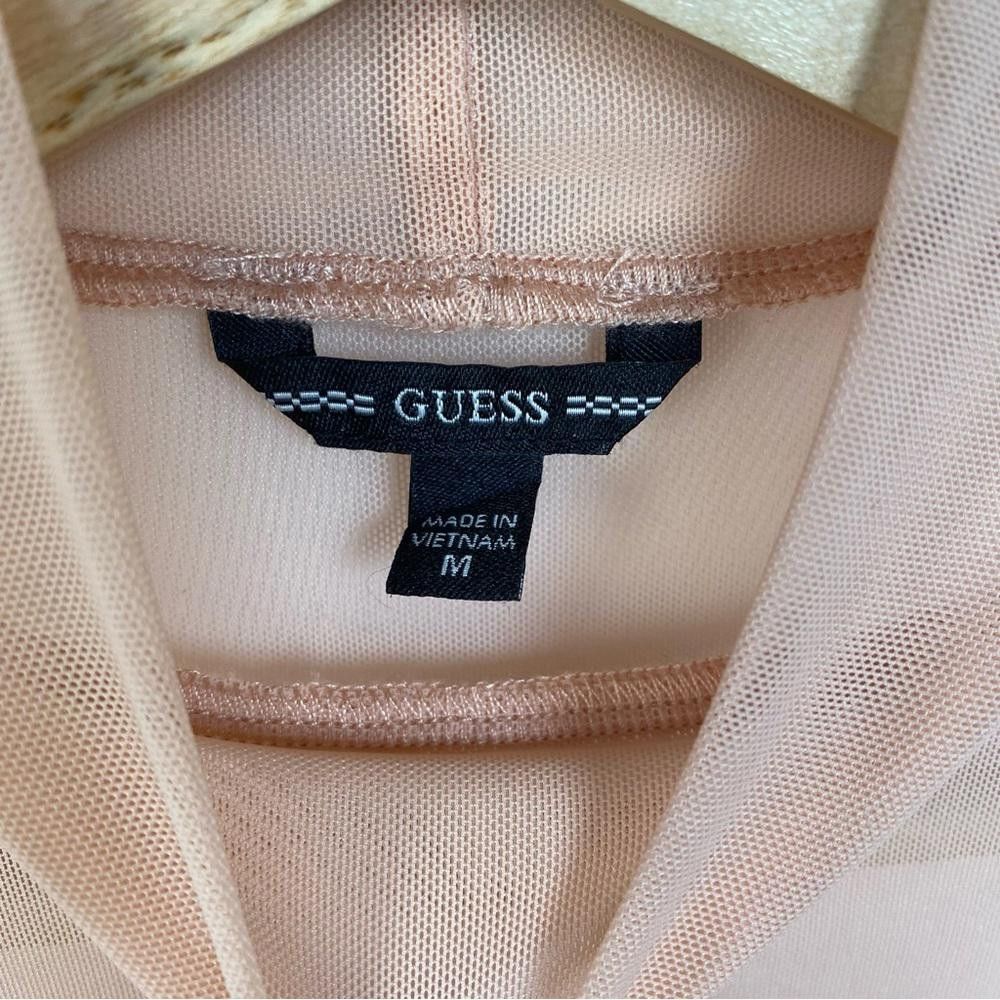 Designer GUESS Satin Mesh Mock Neck Long Sleeve Bodysuit Peach Size M / US 6-8 / IT 42-44 - 6 Thumbnail