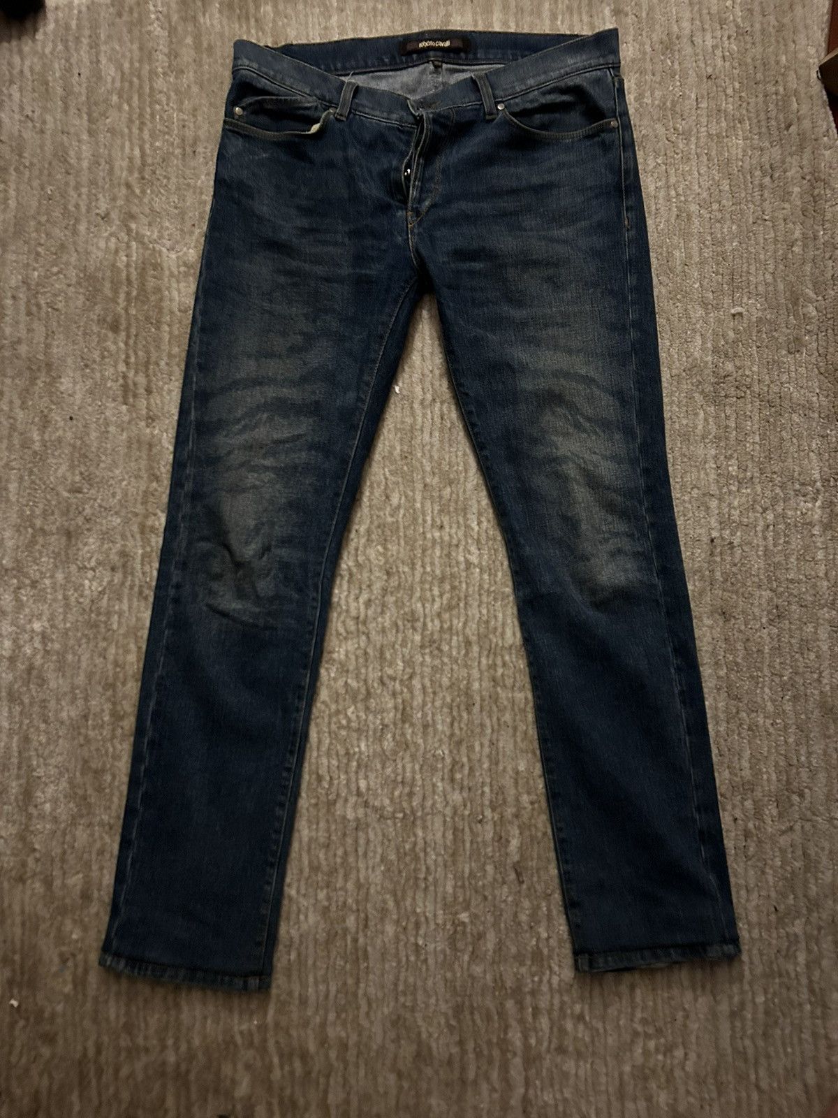 Image of Roberto Cavalli Designer Blue Denim Jeans in Navy, Men's (Size 30)