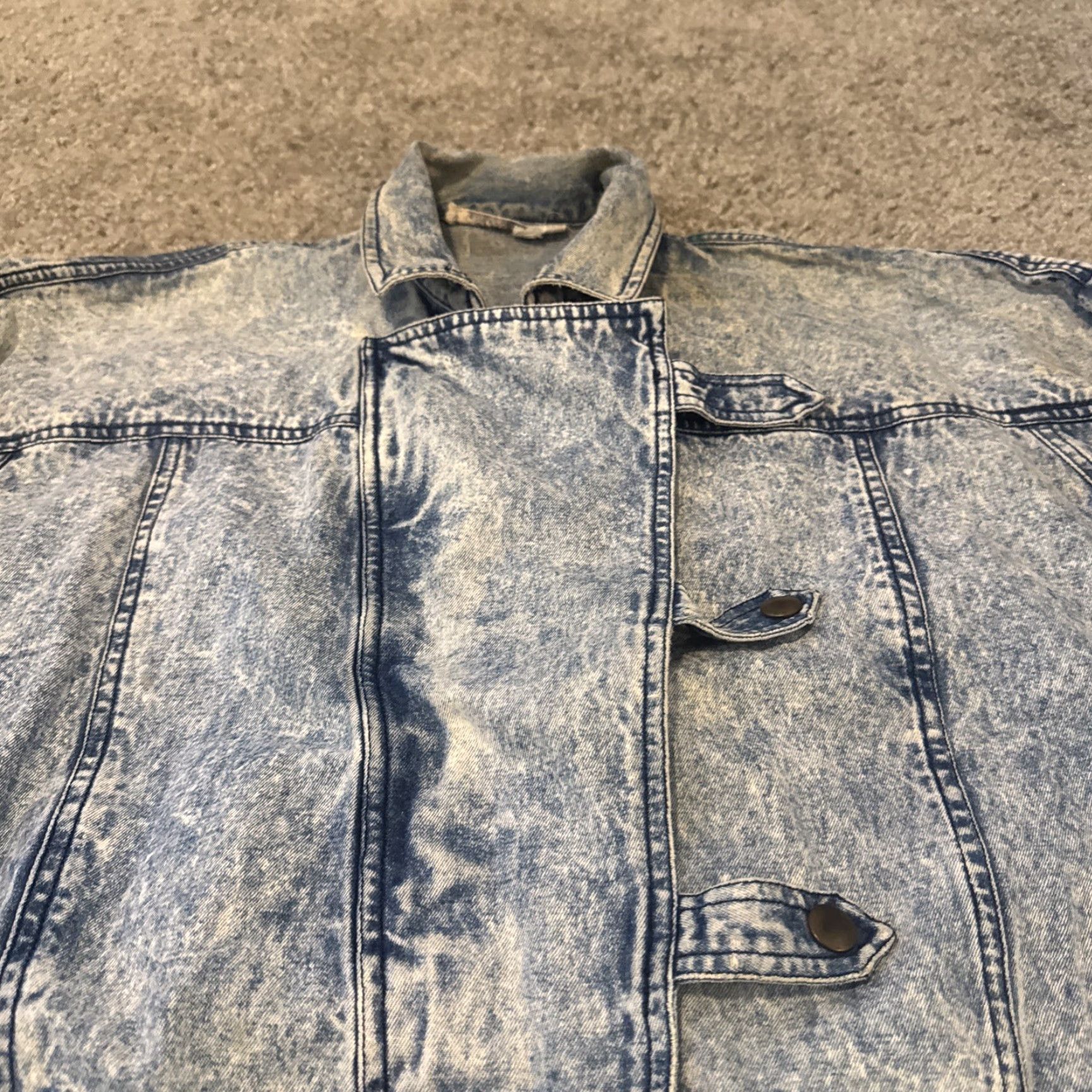J Brand VINTAGE 80s Acid Wash Full Zip Cross Latch Button Upper Class Petites Brand S Jacket Blue Women's Biker 80s Theme, Cotton, Petite S, Women Size S / US 4 / IT 40 - 5 Thumbnail