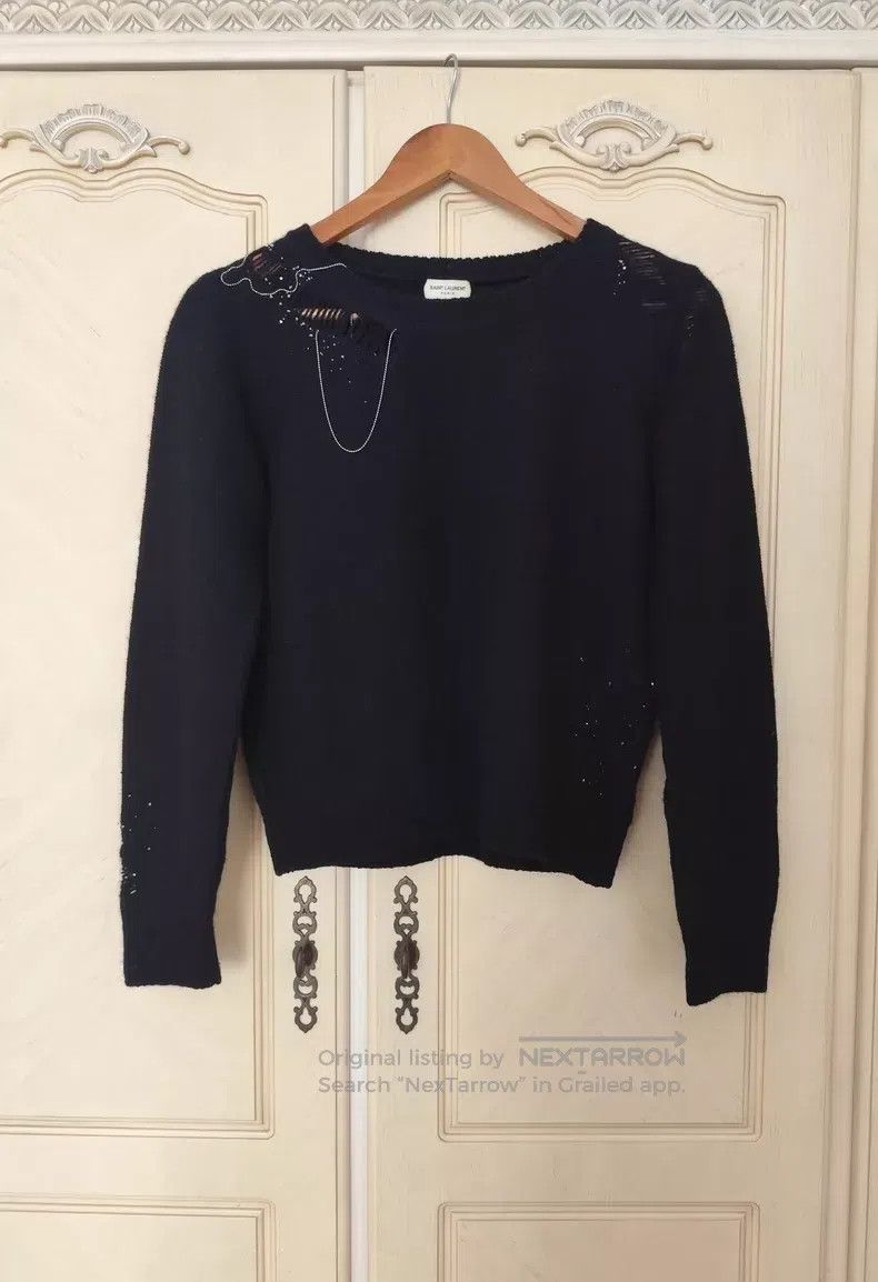 Saint Laurent Paris Saint Laurent Paris Black Rhinestone Hole Knit Sweater Size L / US 10 / IT 46 - 1 Thumbnail