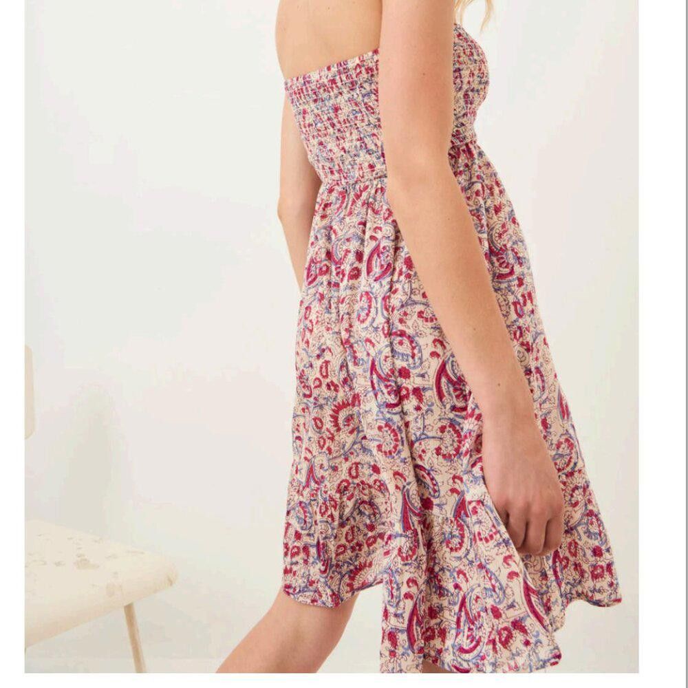 Antik Batik Chrie Printed Floral Strapless Mini Dress Cream