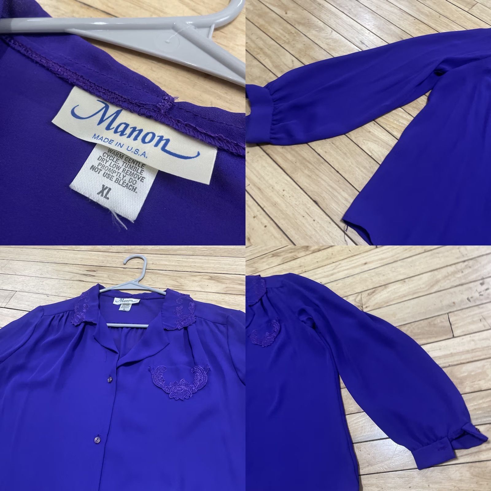 Vintage VINTAGE Manon Made USA Blouse Chiffon Top Women XL Purple Royal Purple Sheer Lace Button Up 1970s USA 70s Womens Size XL / US 12-14 / IT 48-50 - 10 Thumbnail