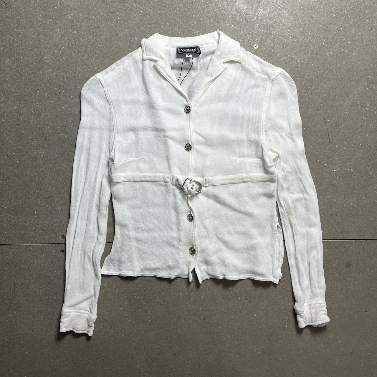 Versace Versace white knit long sleeve cardigan belt Size M / US 6-8 / IT 42-44 - 1 Thumbnail