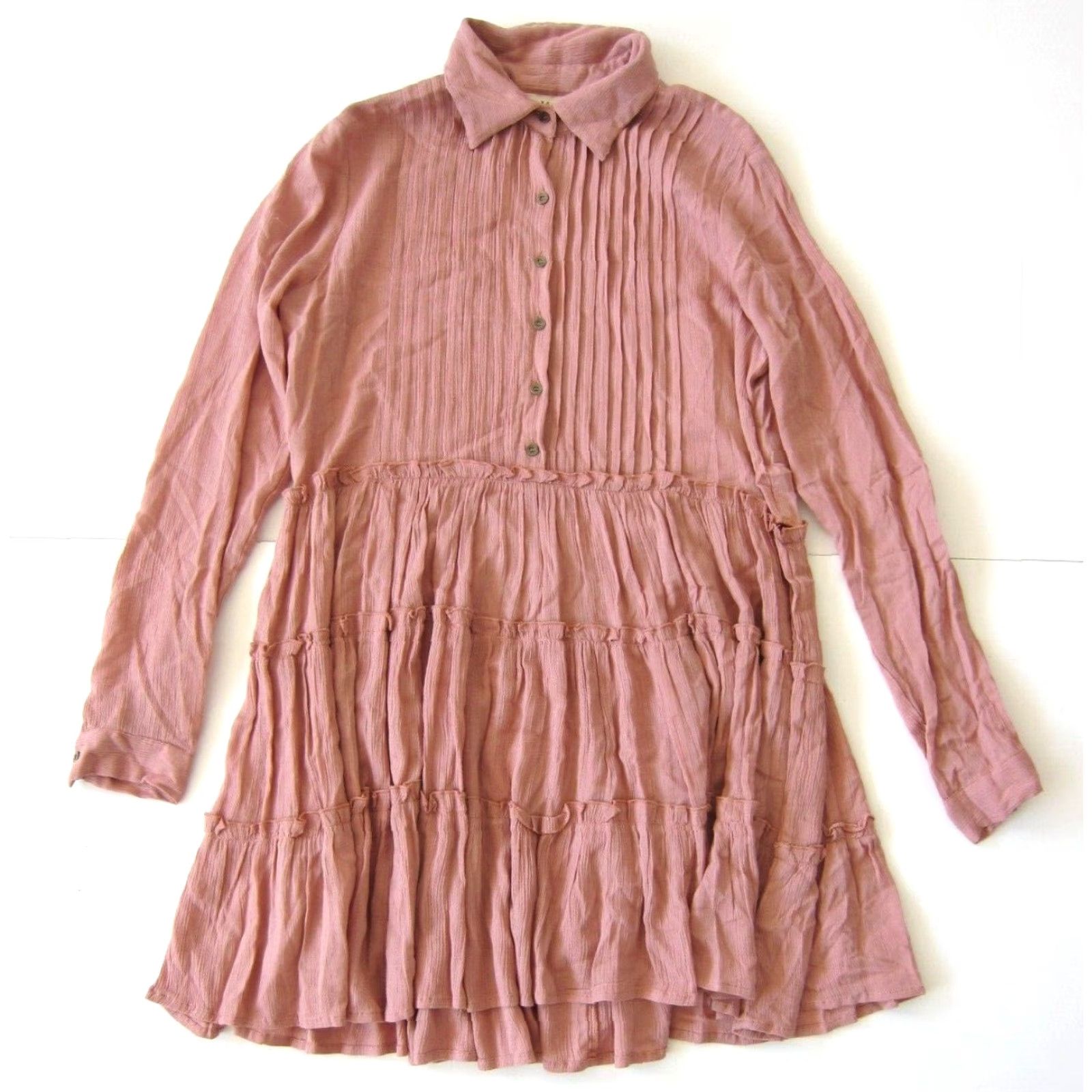 Pinko c'isa 100% Rayon Mauve Pink Collared Ruffle Long Sleeve Smock Peasant Dress M Size M / US 6-8 / IT 42-44 - 2 Thumbnail