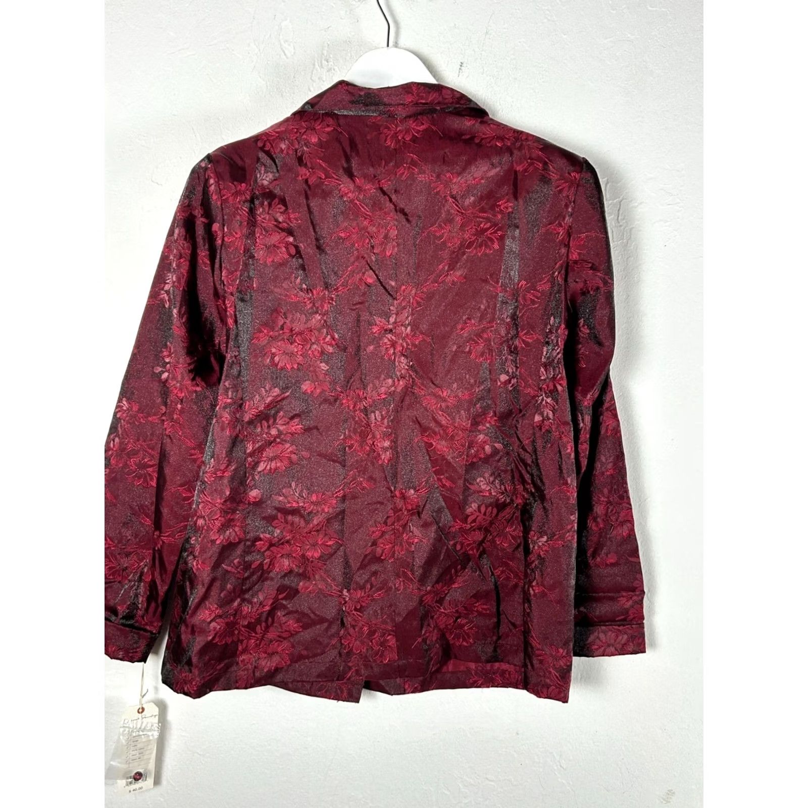 Vintage French Laundry Shirt Large Ruby Red Silk Blend Floral Dressy Button Up New Women Size L / US 10 / IT 46 - 3 Thumbnail