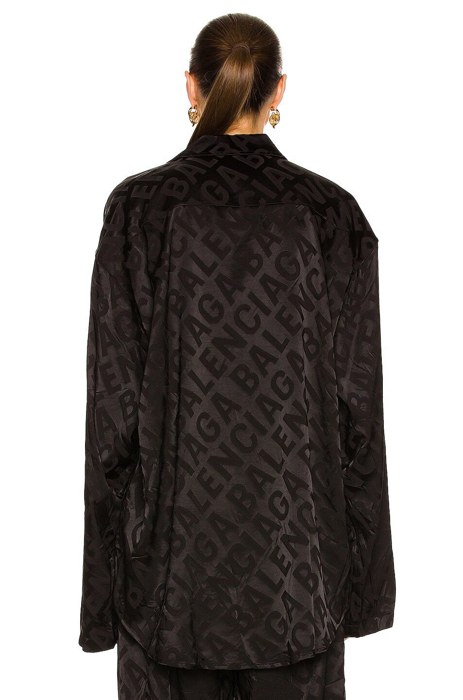 Balenciaga o1bcso1str0525 Large Allover Logo Minimal Shirt in Black Size L / US 10 / IT 46 - 3 Thumbnail