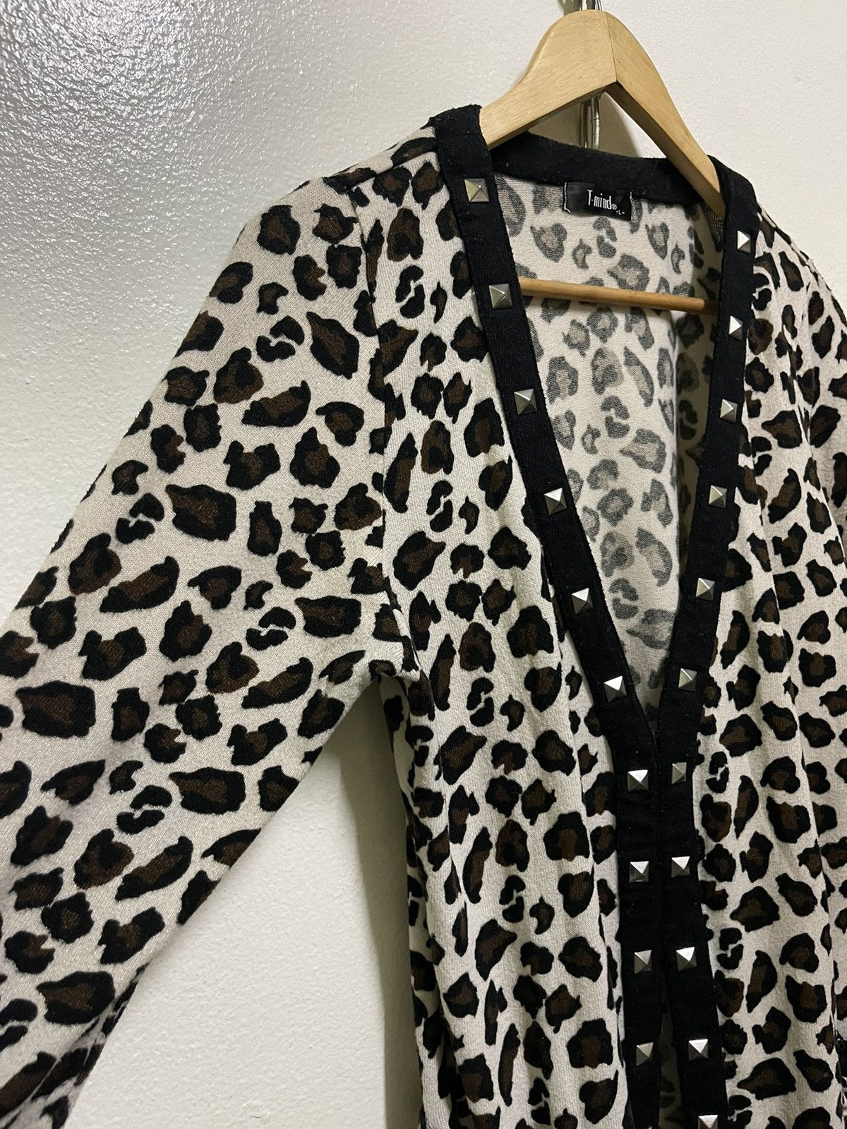 Japanese Brand T Mind Leopard Printed Cardigan Studded Size L / US 10 / IT 46 - 3 Thumbnail