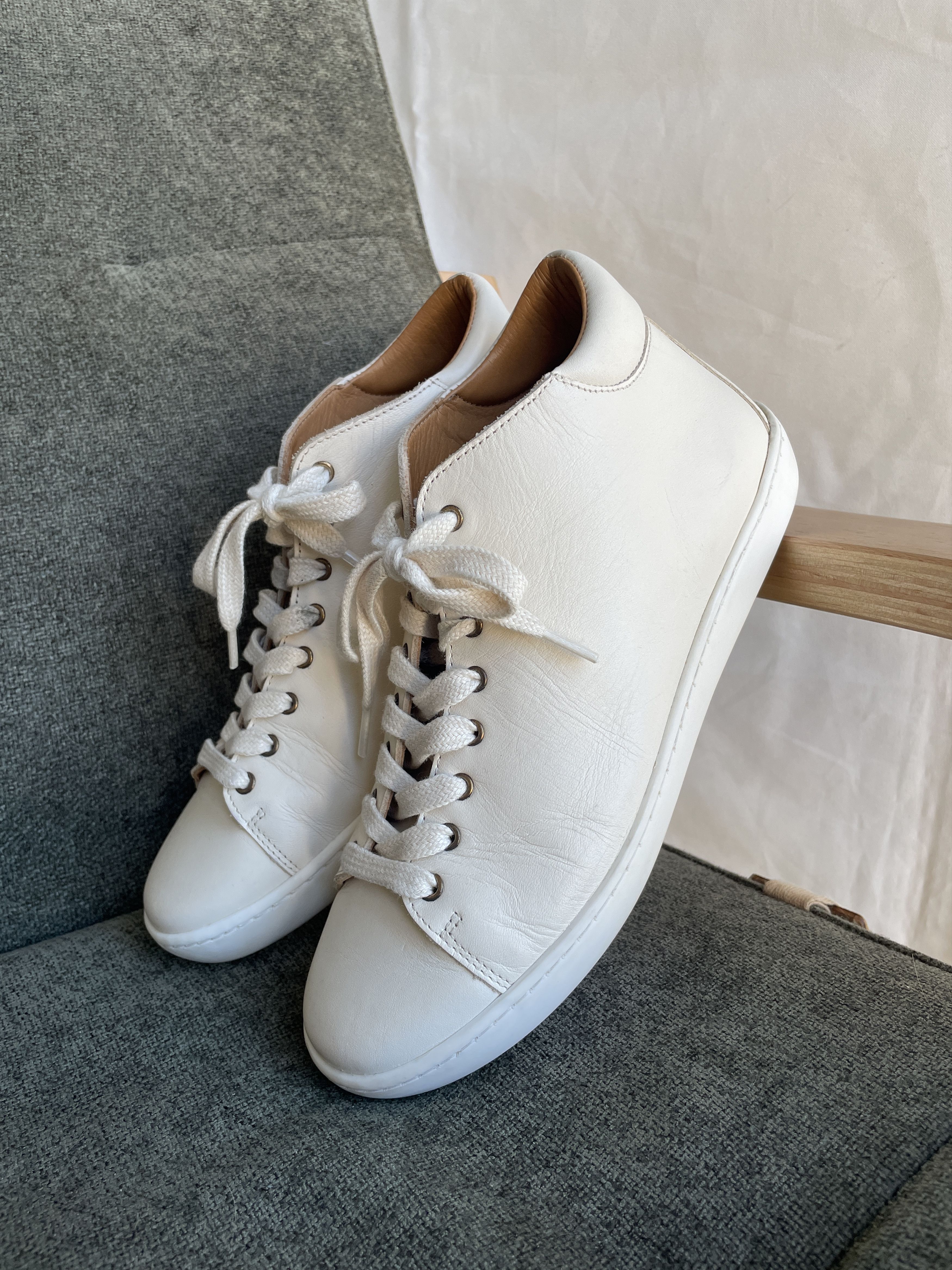 Sezane Sezane Ecru Simon Hi-Top Leather Womens Sneakers Size US 6.5 / IT 36.5 - 1 Thumbnail