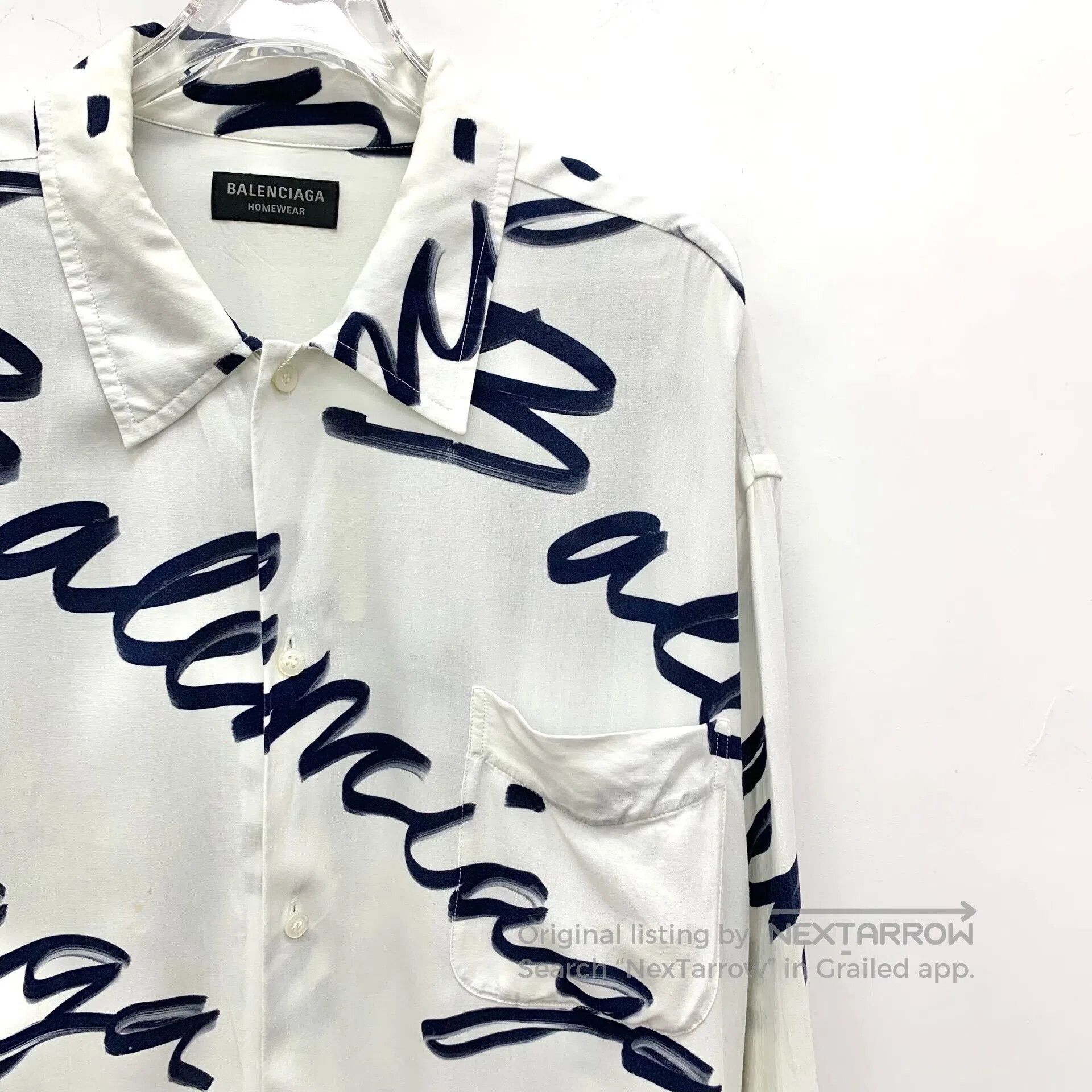 Balenciaga Balenciaga White Logo Letter Print Collar Long Sleeve Shir Size XS / US 0-2 / IT 36-38 - 3 Thumbnail