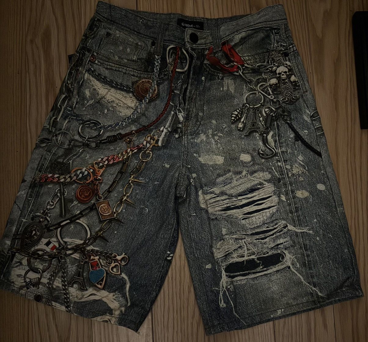 PREME REIGN IN CHAINS DENIM JEAN SHORTS