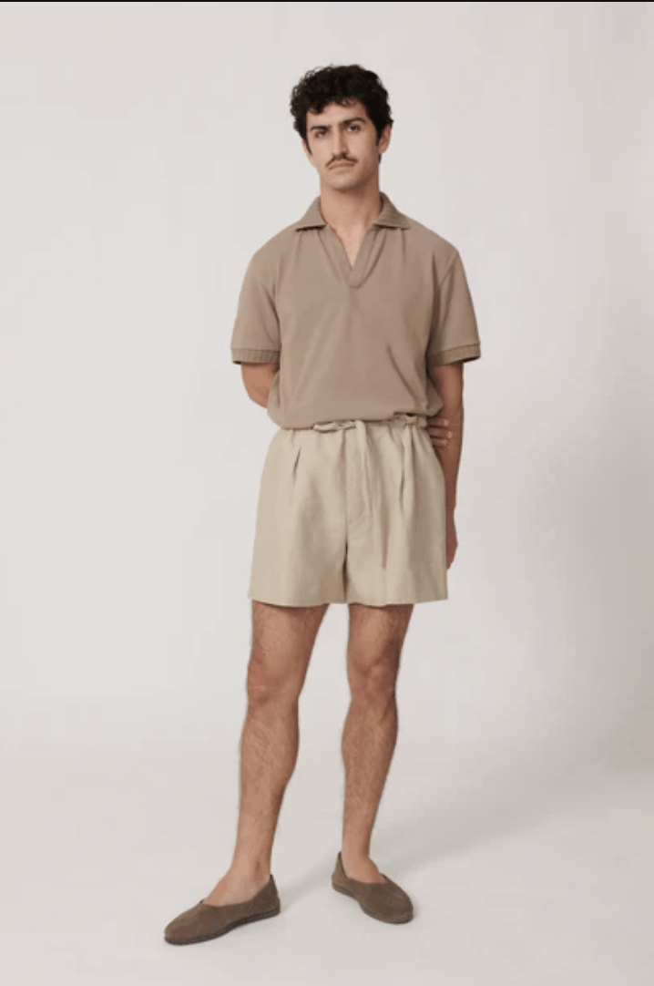 Drawstring Shorts in Sand Fine Twist Cotton